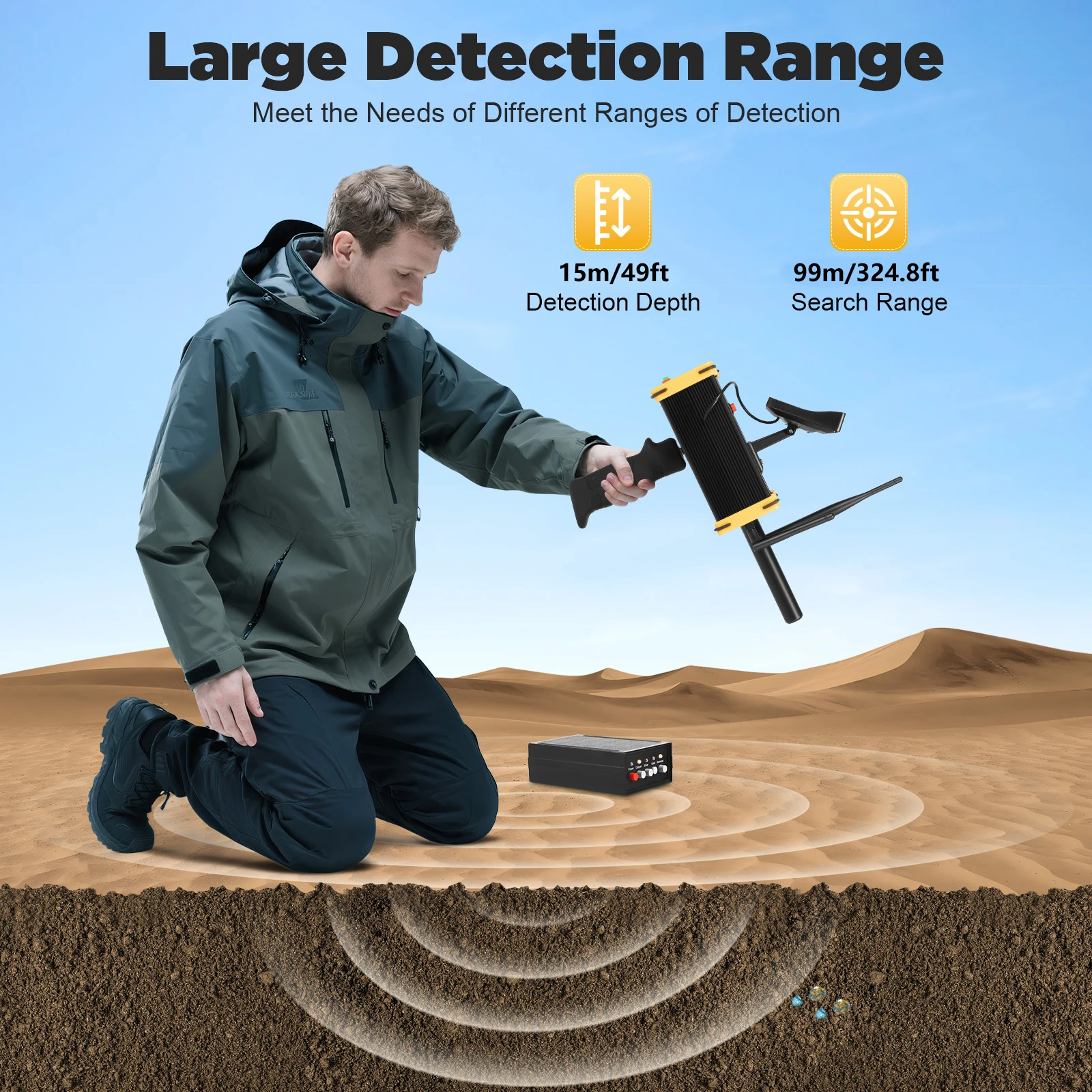 Upgraded Microcomputer Chip Metal Detector, 800mAh Rechargeable Lithium Battery Cordless Detector, Signal Bar & LCD Display with Headphones & Anti-collision Protective Edge
