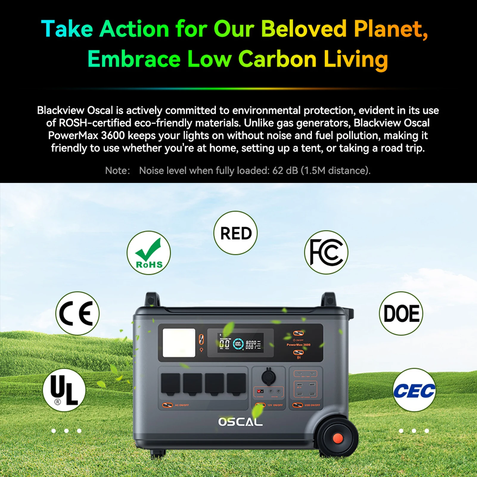 Oscal Powermax 3600W Portable Power Station 3600Wh LiFePO4 Battery 14 Outlets Morse Code Signal APP Control Home Battery Backup