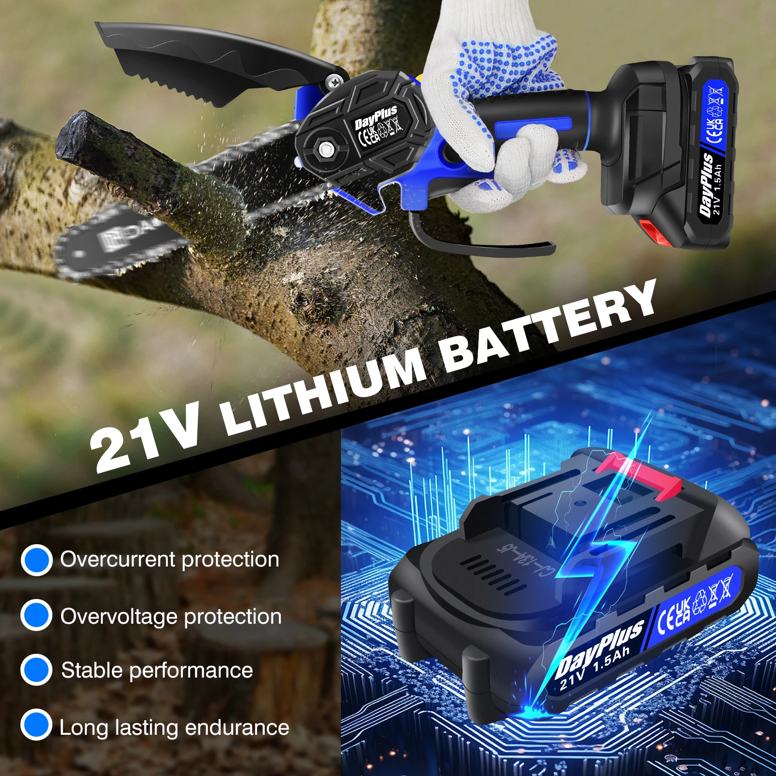 Mini Chainsaw 6 Inch Portable Electric Cordless Chainsaw for Tree Branches Yard and Garden with 1.5Ah Battery