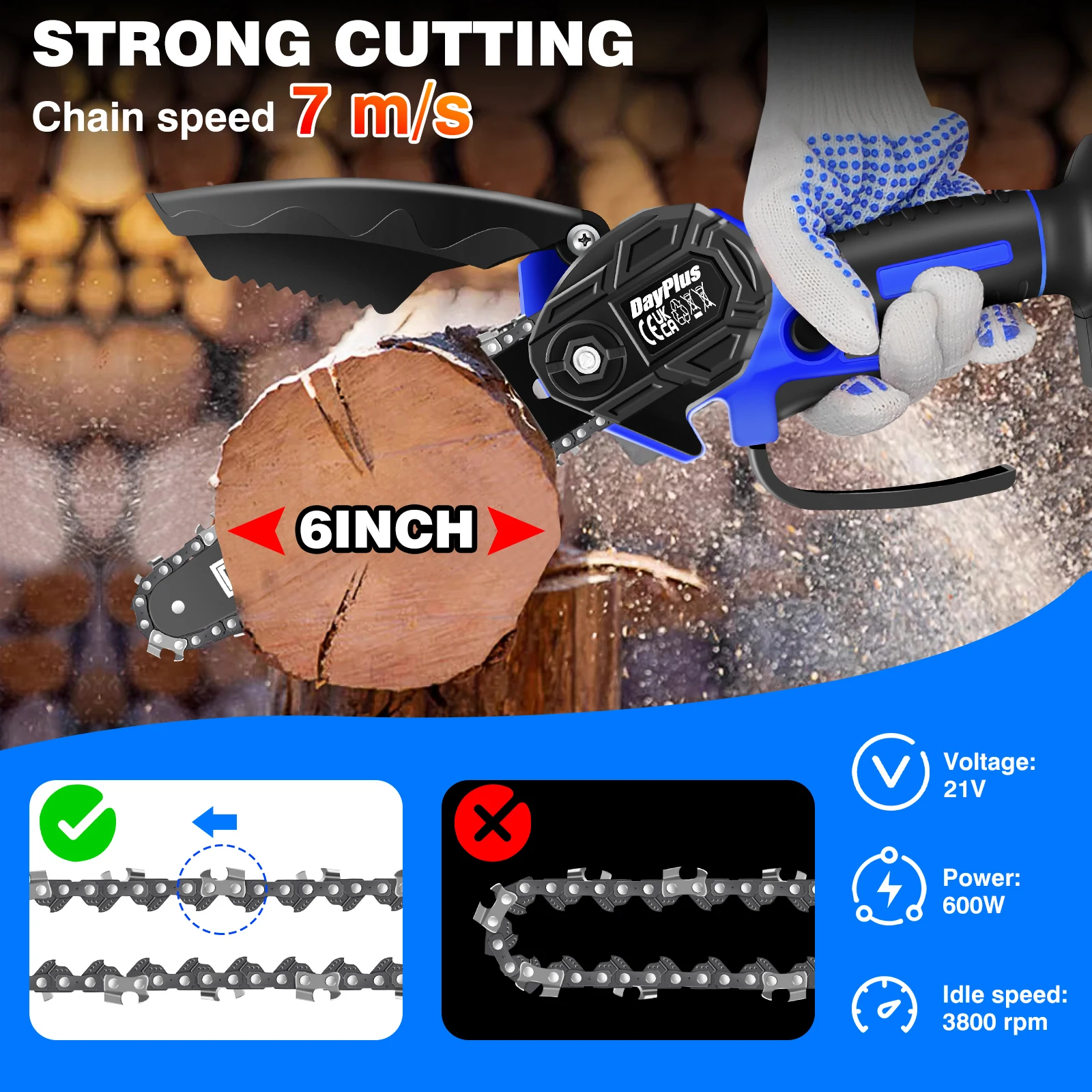 Mini Chainsaw 6 Inch Portable Electric Cordless Chainsaw for Tree Branches Yard and Garden with 1.5Ah Battery
