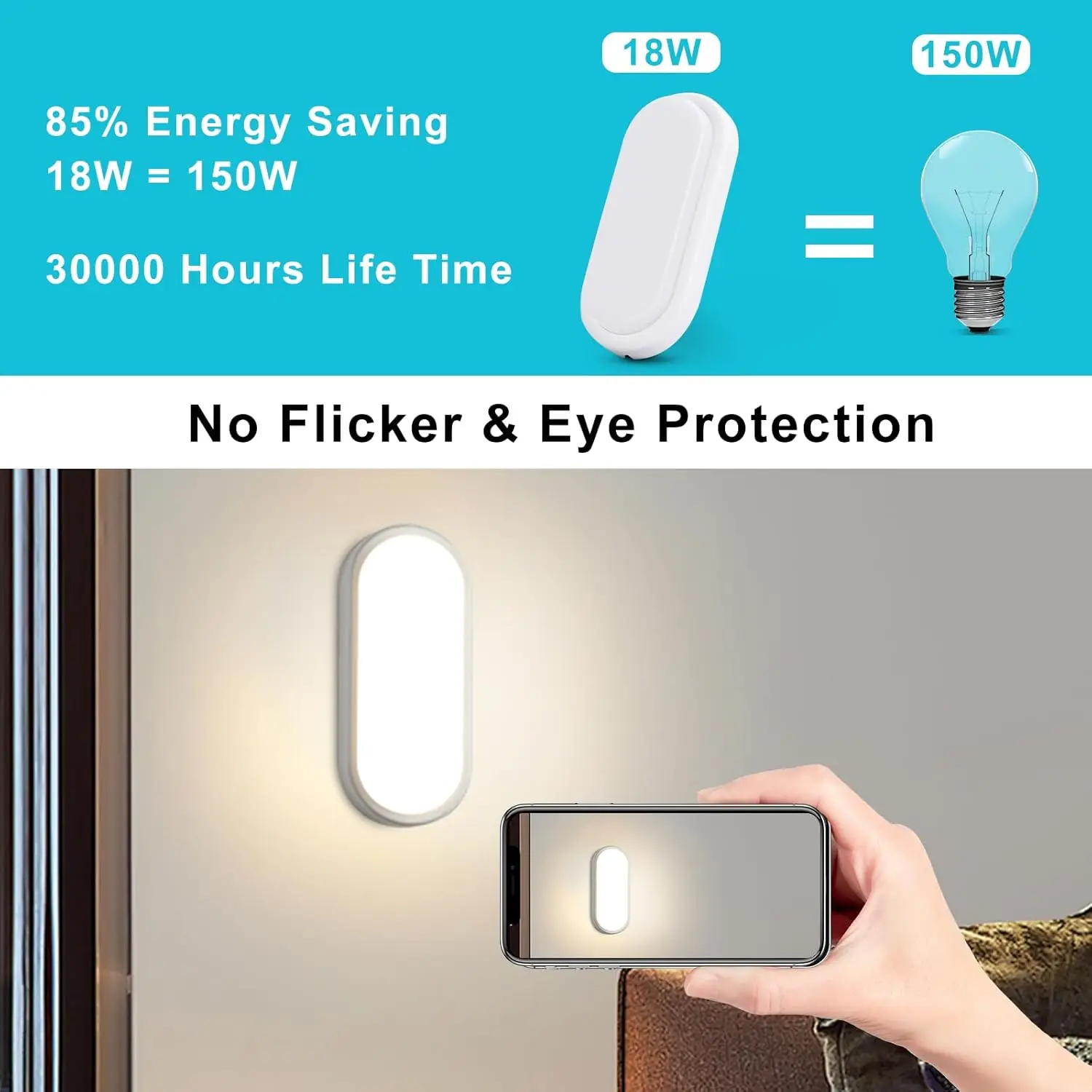 3-Pack 18W LED Ceiling Lights, 1710lm, IP65 Waterproof Oval Bathroom Lights for Hallway, Balcony, Basement, Garden