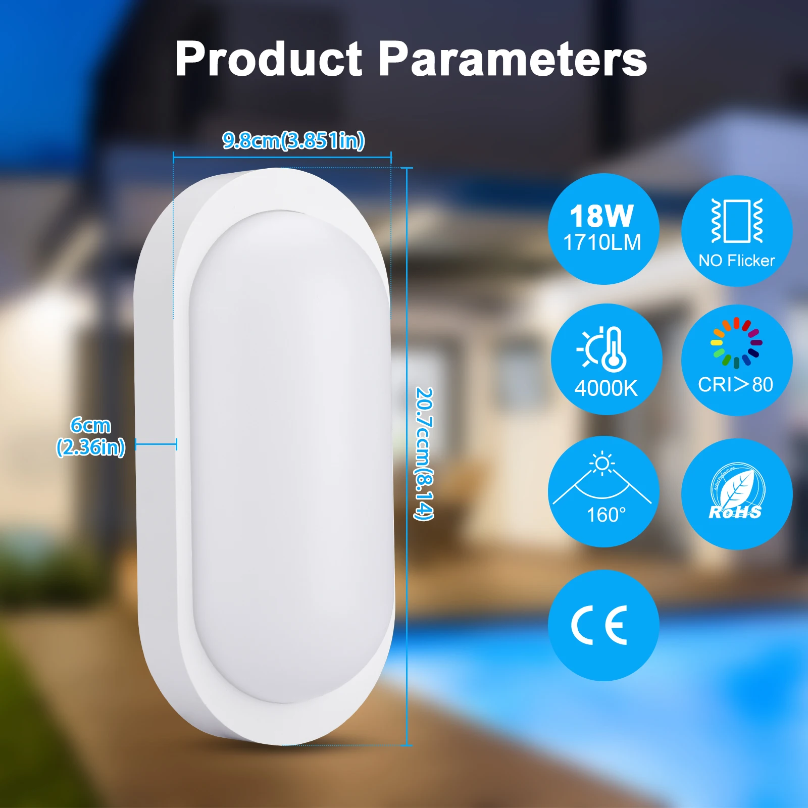 3-Pack 18W LED Ceiling Lights, 1710lm, IP65 Waterproof Oval Bathroom Lights for Hallway, Balcony, Basement, Garden