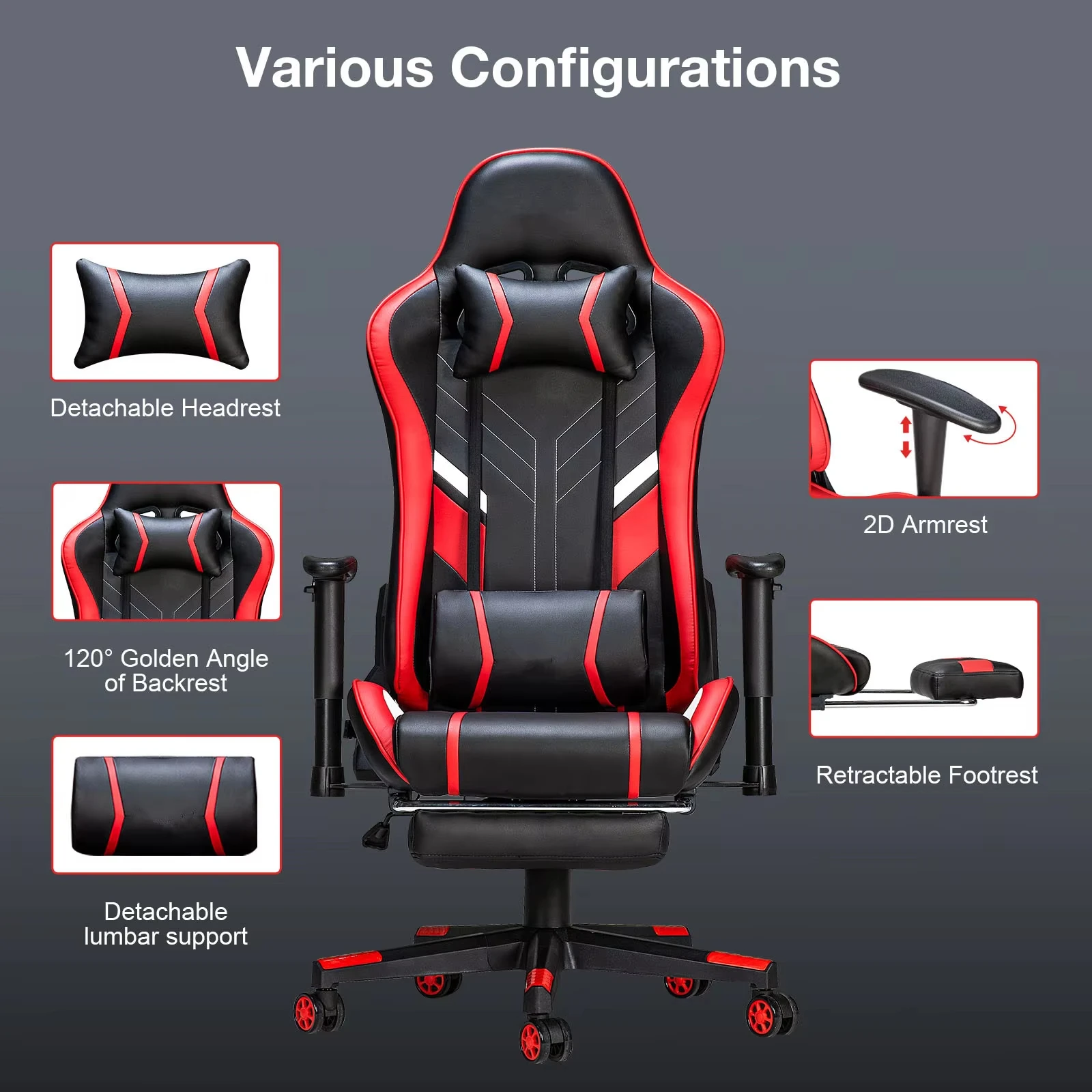 GC-RC03 Massage Gaming Chair 7-Point Adjustable Seat Height Ergonomic Office Chair with Footrest and Lumbar for Home Office