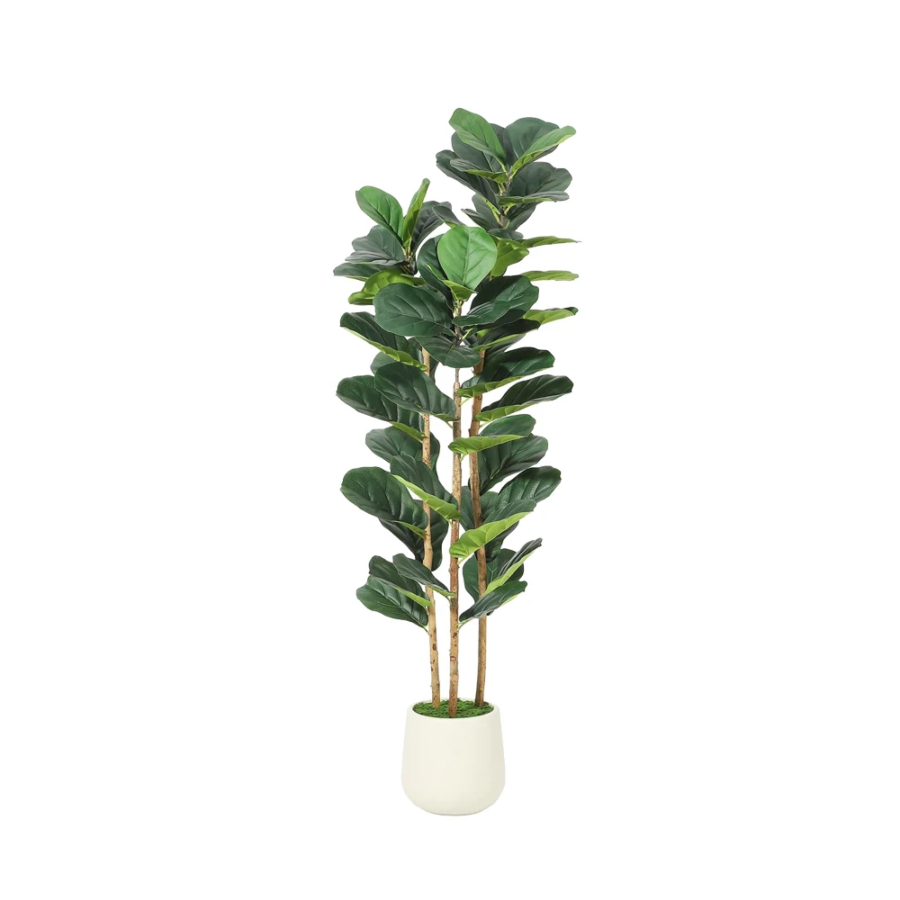 5ft -7ft Faux Fiddle Leaf Fig Tree with White Pot, Faux Trees with Artificial Plants Lifelike Fake Tree for Home Office Decor