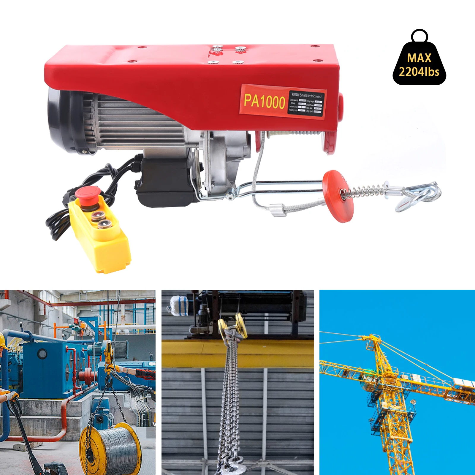 800/1000kg Corded Lifting Electric Hoist Lifting Miniature Trailer Copper Motor Automatic Braking Function