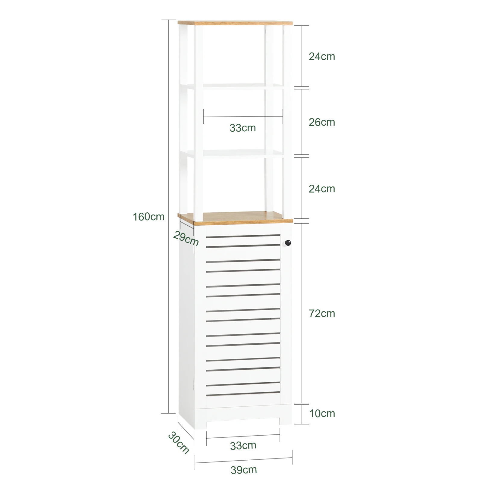 Sobuy Bzr43-W Bathroom Tall Cabinet Bathroom Storage Shelf Bathroom Cabinet with 3 Open Compartments and Louvered Door Bathroom Furniture