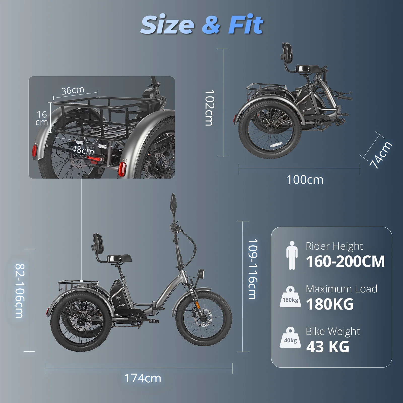 FAFREES F20 Mate Electric Tricycle 500W Brushless Motor 48V/23.45Ah Battery 20*3.0-inch Fat Tires 25km/h Max Speed 110km Max