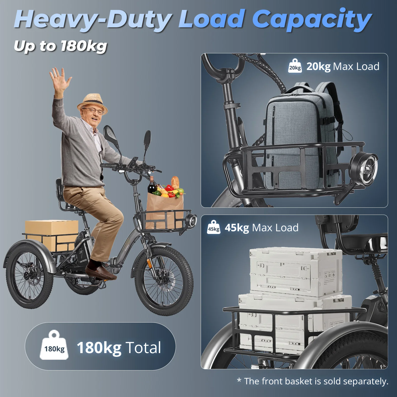 FAFREES F20 Mate Electric Tricycle 500W Brushless Motor 48V/23.45Ah Battery 20*3.0-inch Fat Tires 25km/h Max Speed 110km Max