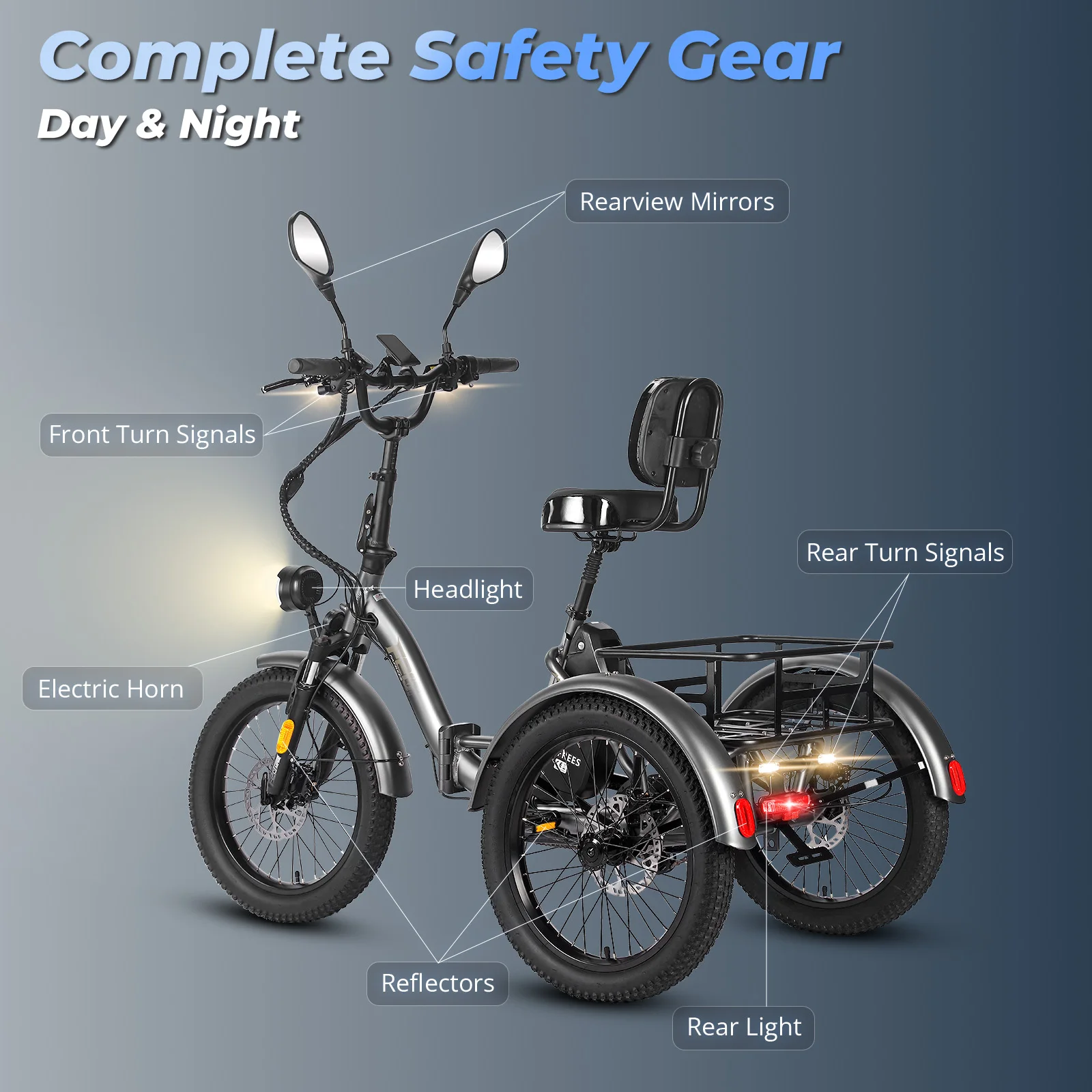 FAFREES F20 Mate Electric Tricycle 500W Brushless Motor 48V/23.45Ah Battery 20*3.0-inch Fat Tires 25km/h Max Speed 110km Max