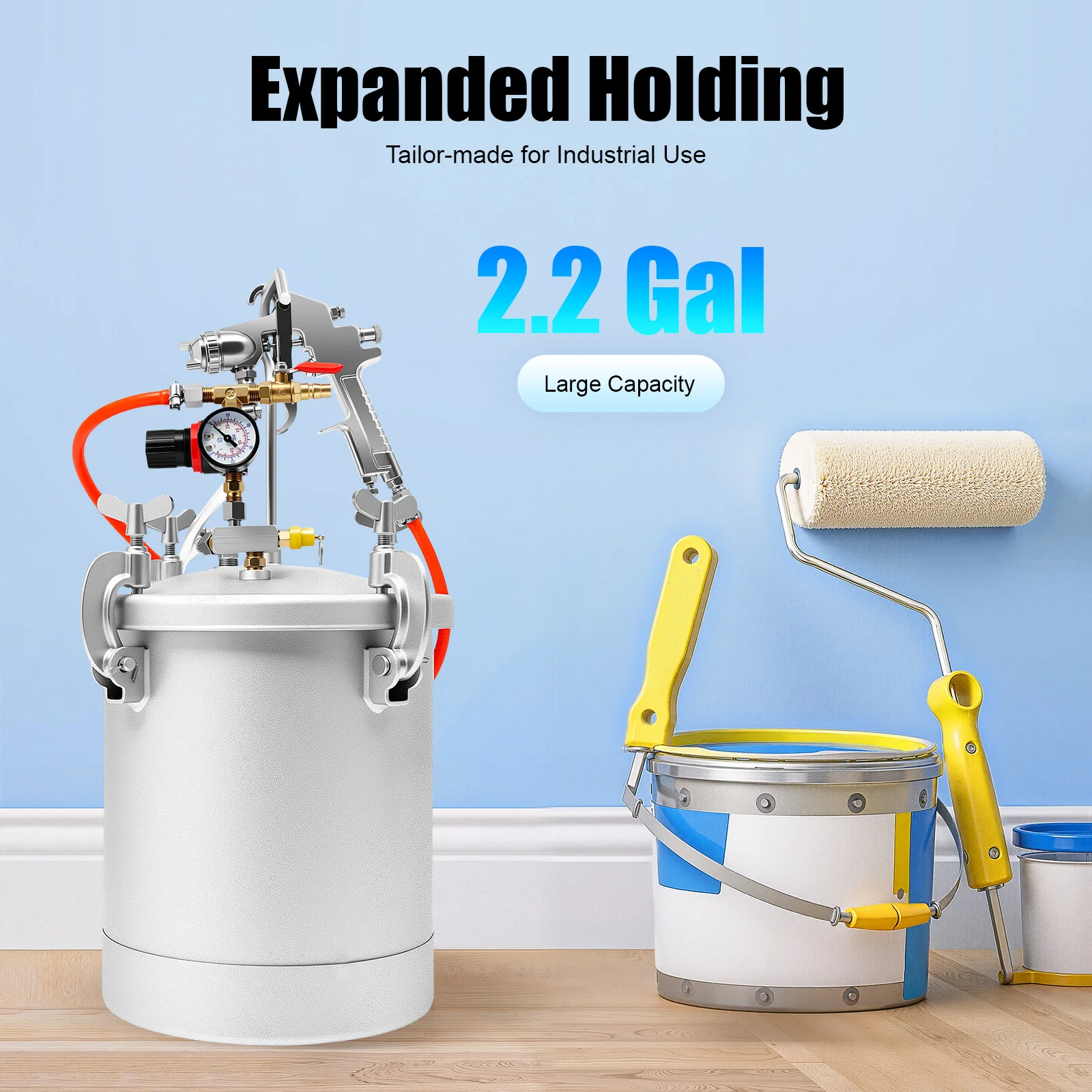 10L Air Paint Sprayer Tank Professional HVLP Spray Gun System 50-80 PSI 3mm Nozzle for Wall Painting DIY Projects
