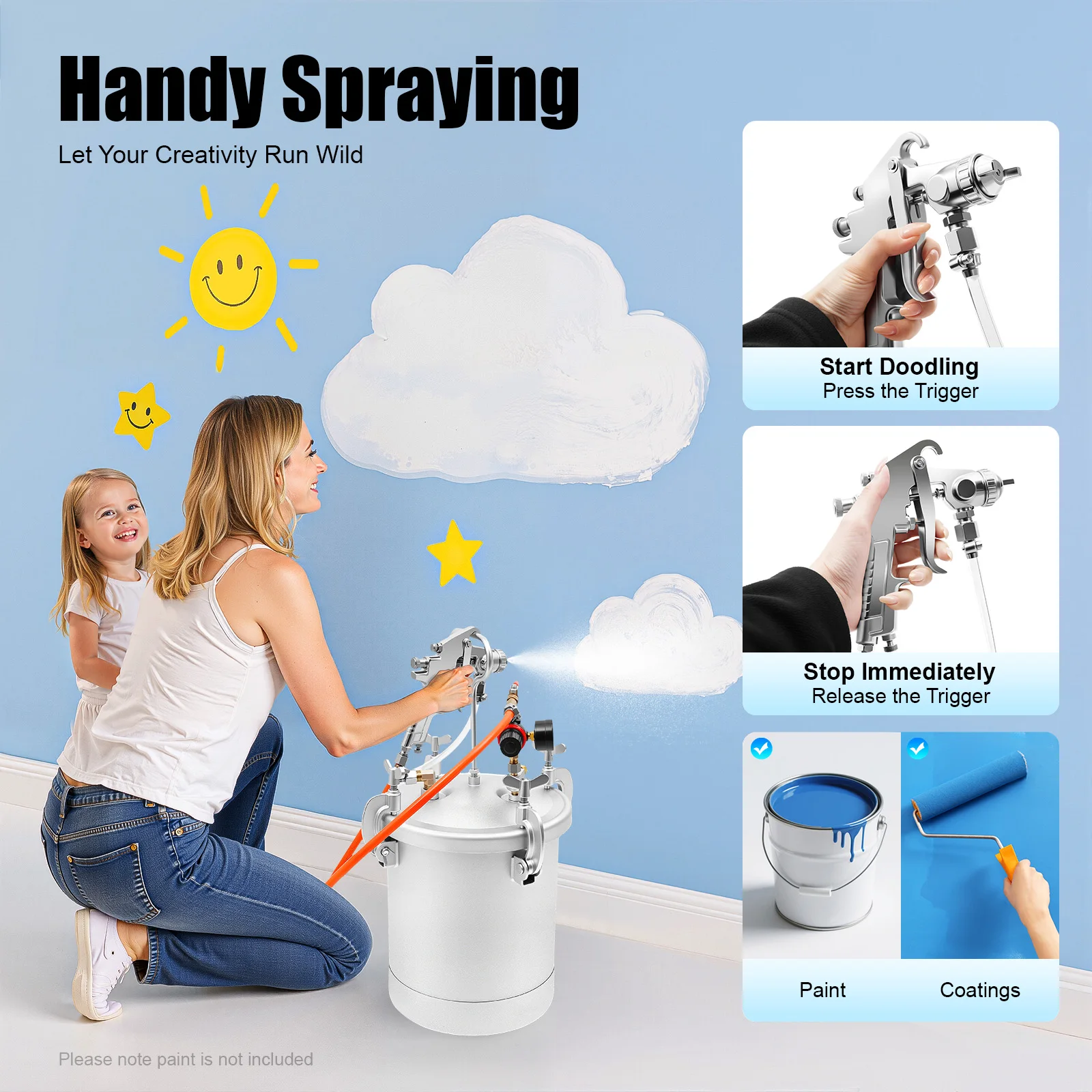 10L Air Paint Sprayer Tank Professional HVLP Spray Gun System 50-80 PSI 3mm Nozzle for Wall Painting DIY Projects