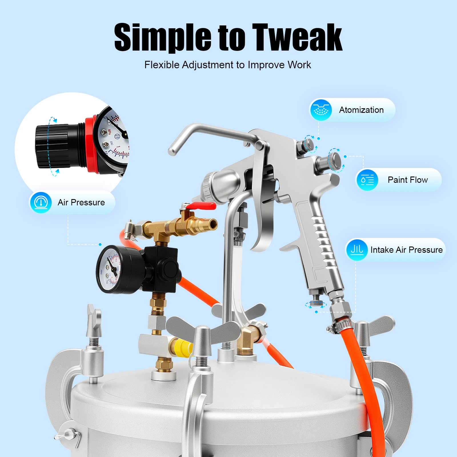 10L Air Paint Sprayer Tank Professional HVLP Spray Gun System 50-80 PSI 3mm Nozzle for Wall Painting DIY Projects