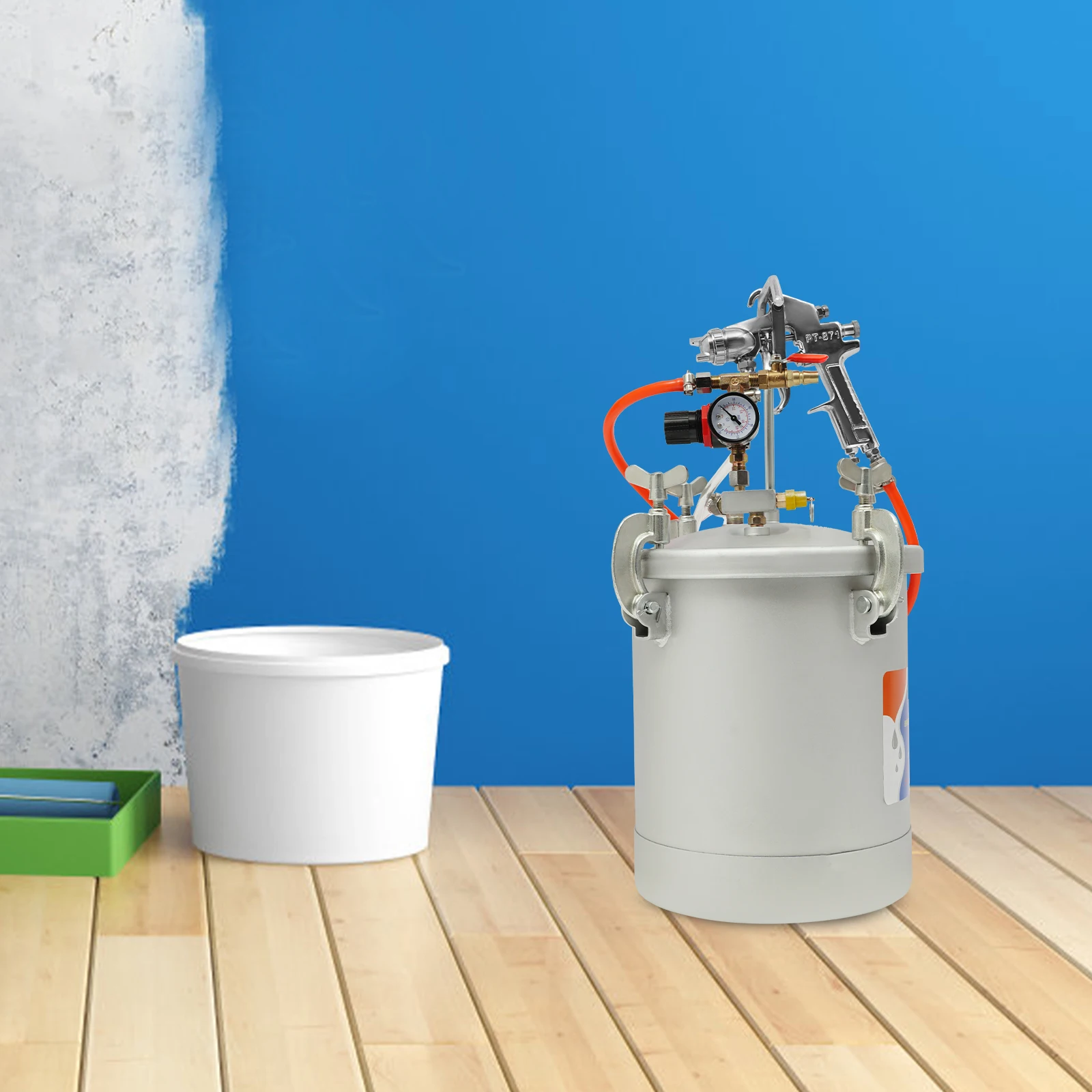 10L Air Paint Sprayer Tank Professional HVLP Spray Gun System 50-80 PSI 3mm Nozzle for Wall Painting DIY Projects