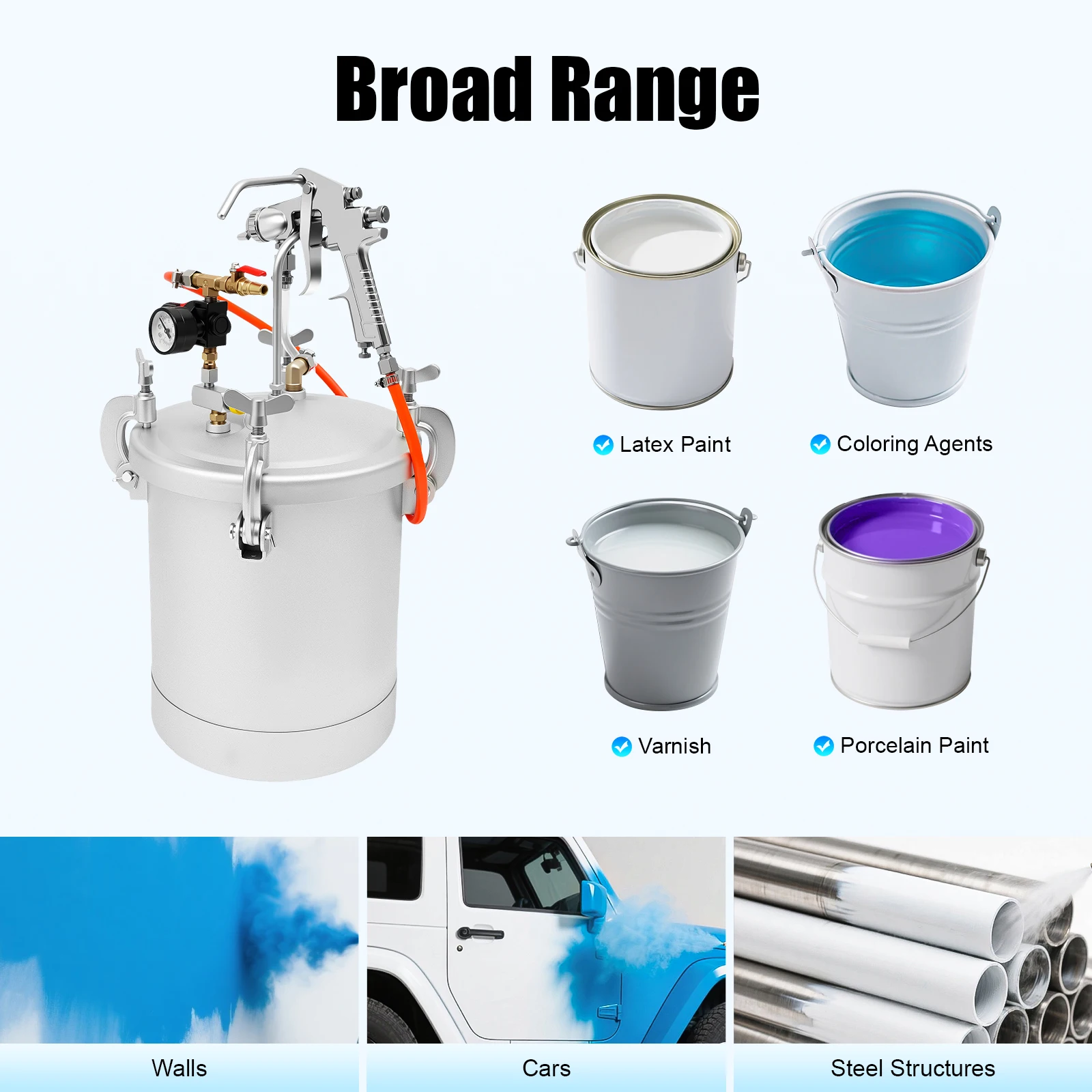 10L Air Paint Sprayer Tank Professional HVLP Spray Gun System 50-80 PSI 3mm Nozzle for Wall Painting DIY Projects