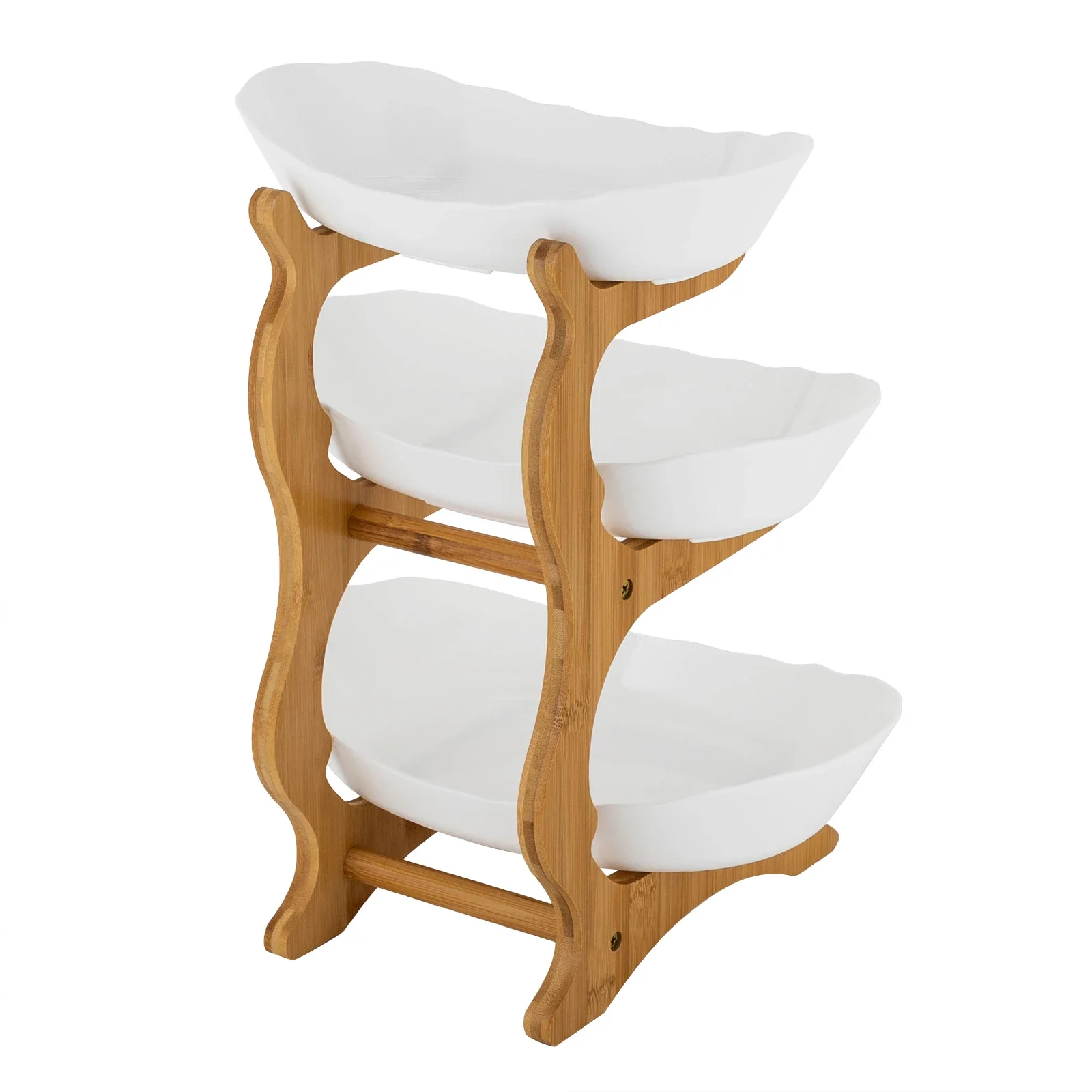 3-Stage Tray Universal Bamboo Wood Removable With Stand For Kitchen Dessert Snacks Fruit Sweets Vegetables White