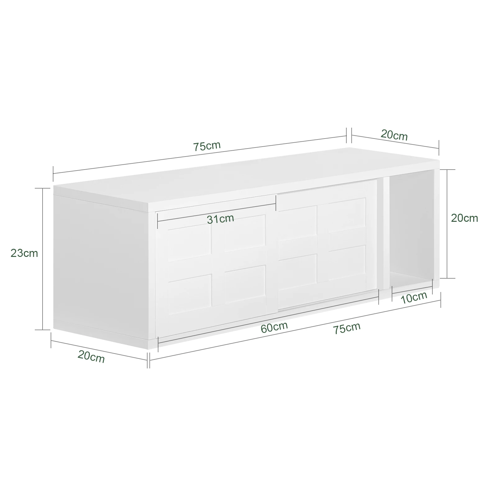 SoBuy FHK18-W Wall wardrobe with sliding doors and compartment hallway wardrobe wall shelf hanger no matter wardrobe White BHT approx.: 75x23x20cm