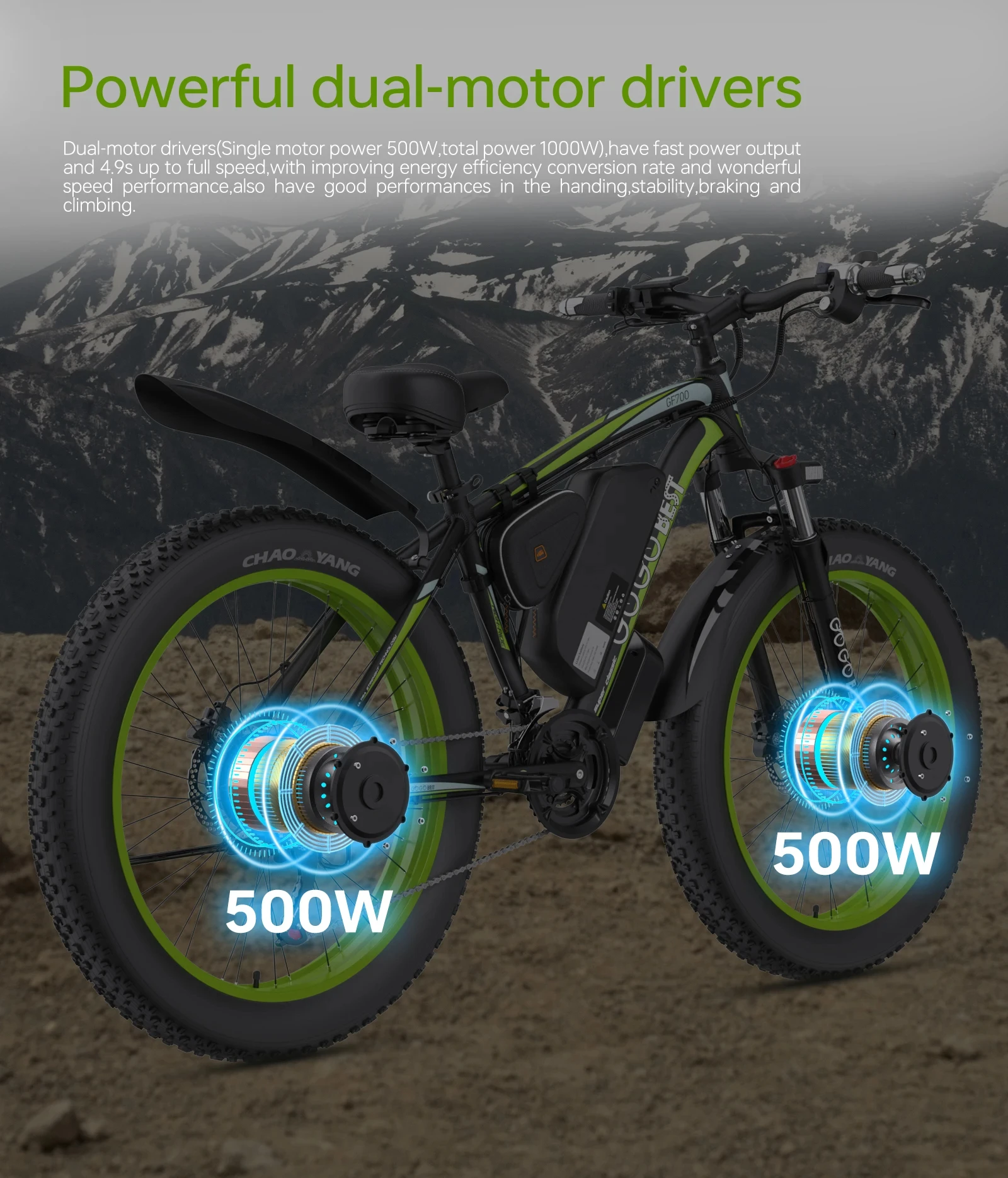 EU UK GOGOBEST GF700 rower elektryczny 26*4.0 tłusta opona 18,2ah akumulator 1000W podwójny silnik 50 km/h maksymalna prędkoś