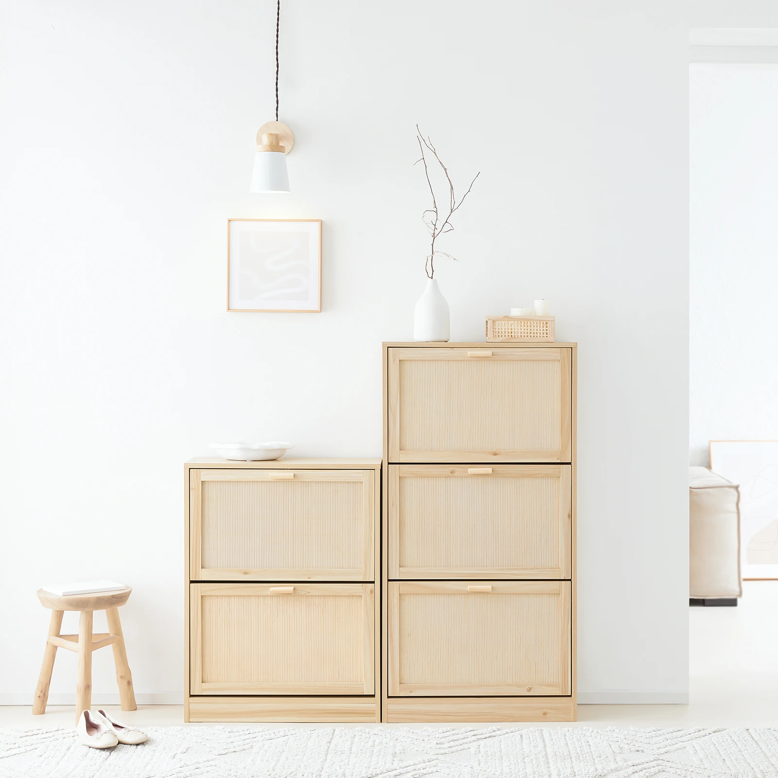 SoBuy shoe cabinet with 3 flaps, narrow shoe cabinet, shoe shelf, shoe rack with 6 shelves, natural chest of drawers, WDH 60x118x24cm