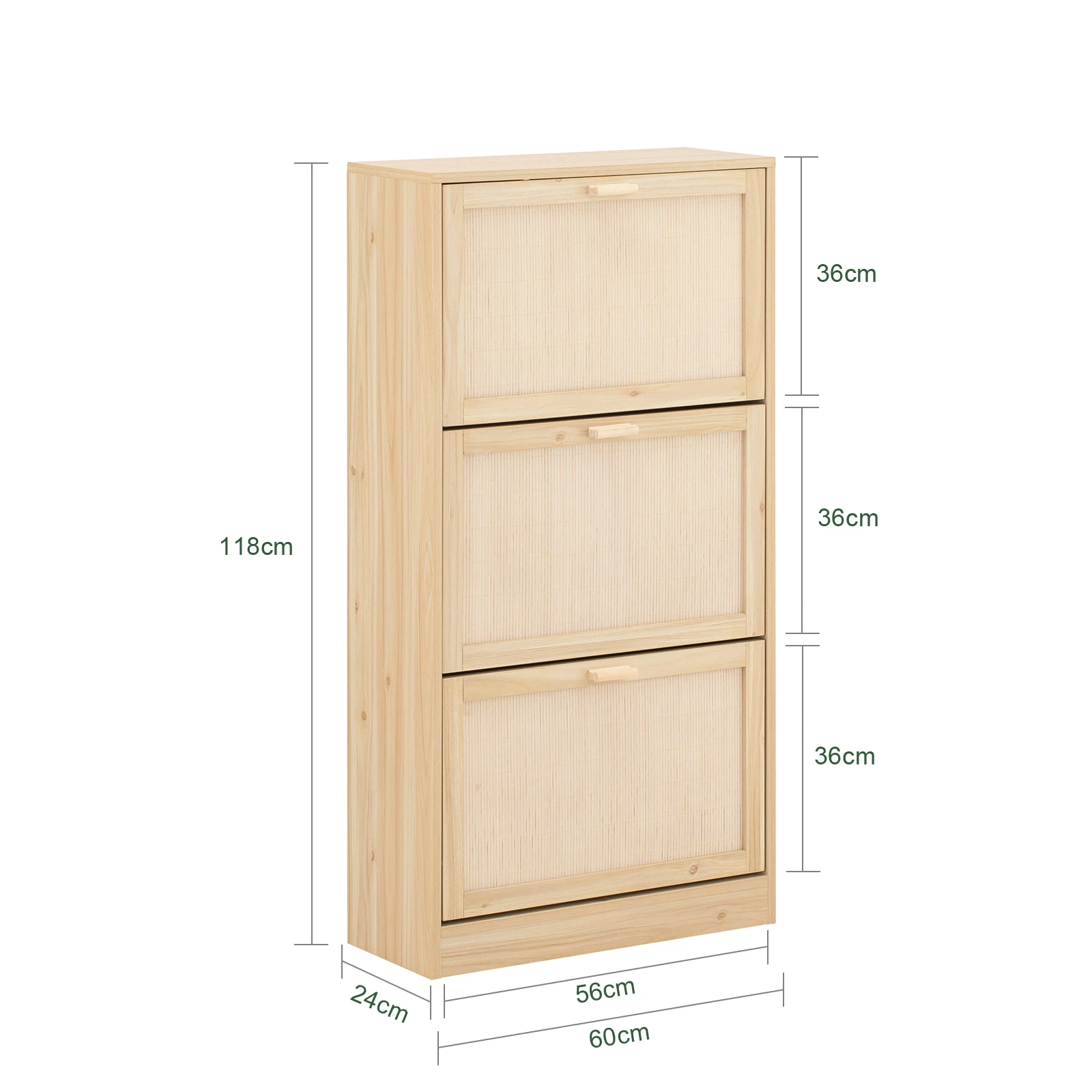 SoBuy shoe cabinet with 3 flaps, narrow shoe cabinet, shoe shelf, shoe rack with 6 shelves, natural chest of drawers, WDH 60x118x24cm