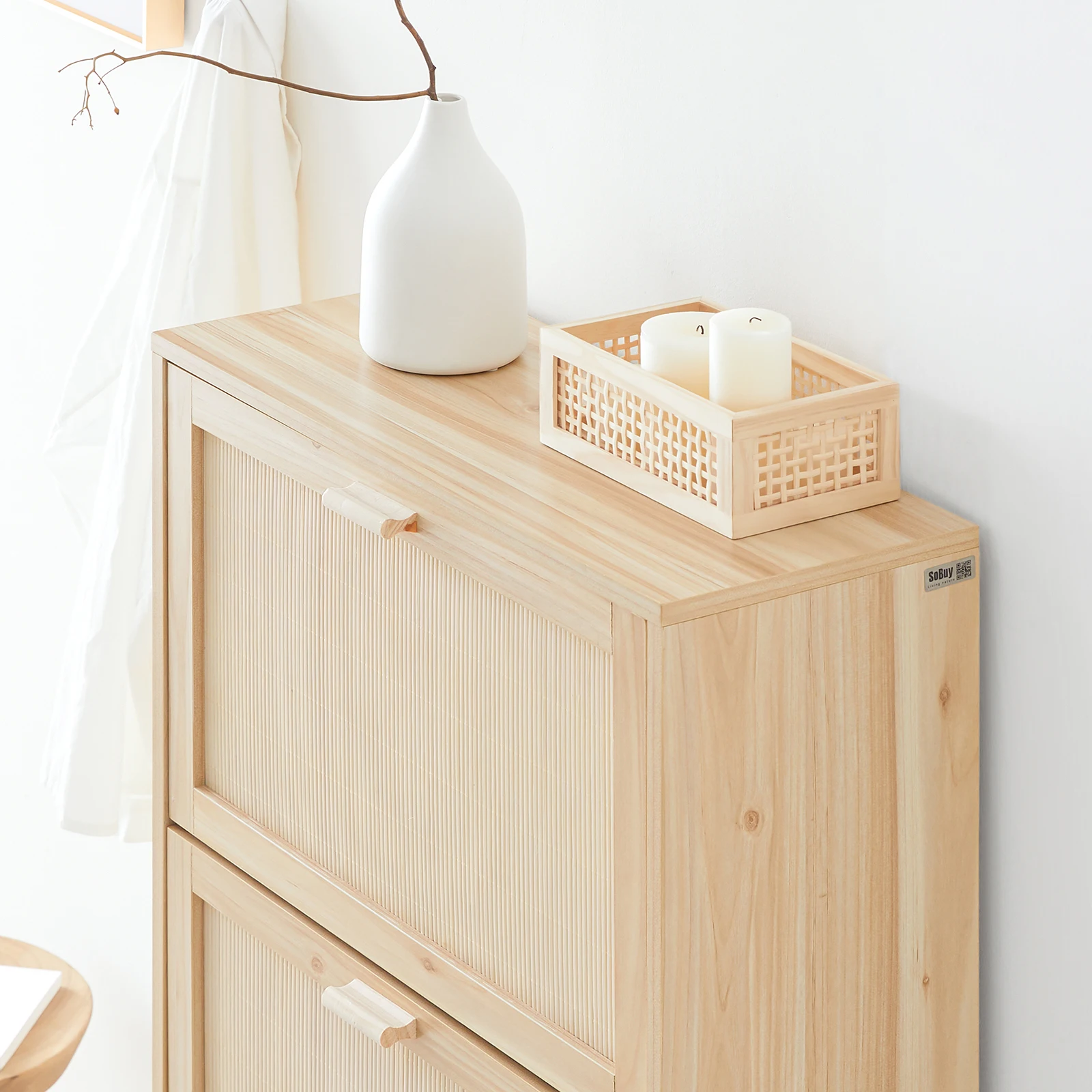 SoBuy shoe cabinet with 3 flaps, narrow shoe cabinet, shoe shelf, shoe rack with 6 shelves, natural chest of drawers, WDH 60x118x24cm