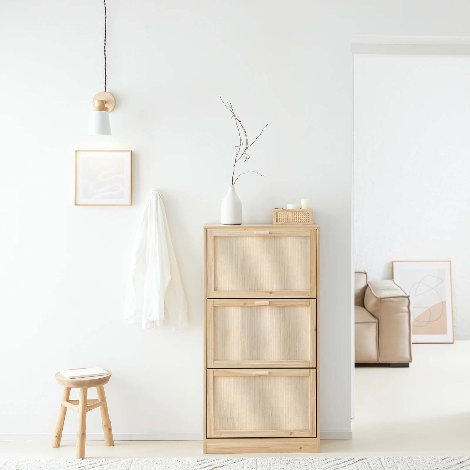 SoBuy shoe cabinet with 3 flaps, narrow shoe cabinet, shoe shelf, shoe rack with 6 shelves, natural chest of drawers, WDH 60x118x24cm