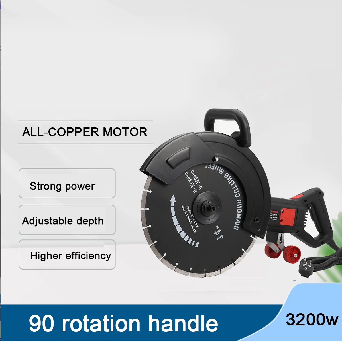 3200W High-power Saw Blade Slotting Cutter Machine-Carbon Steel Cover 220 Slip-Proof Handles Wall Cutting Machine for Electricia