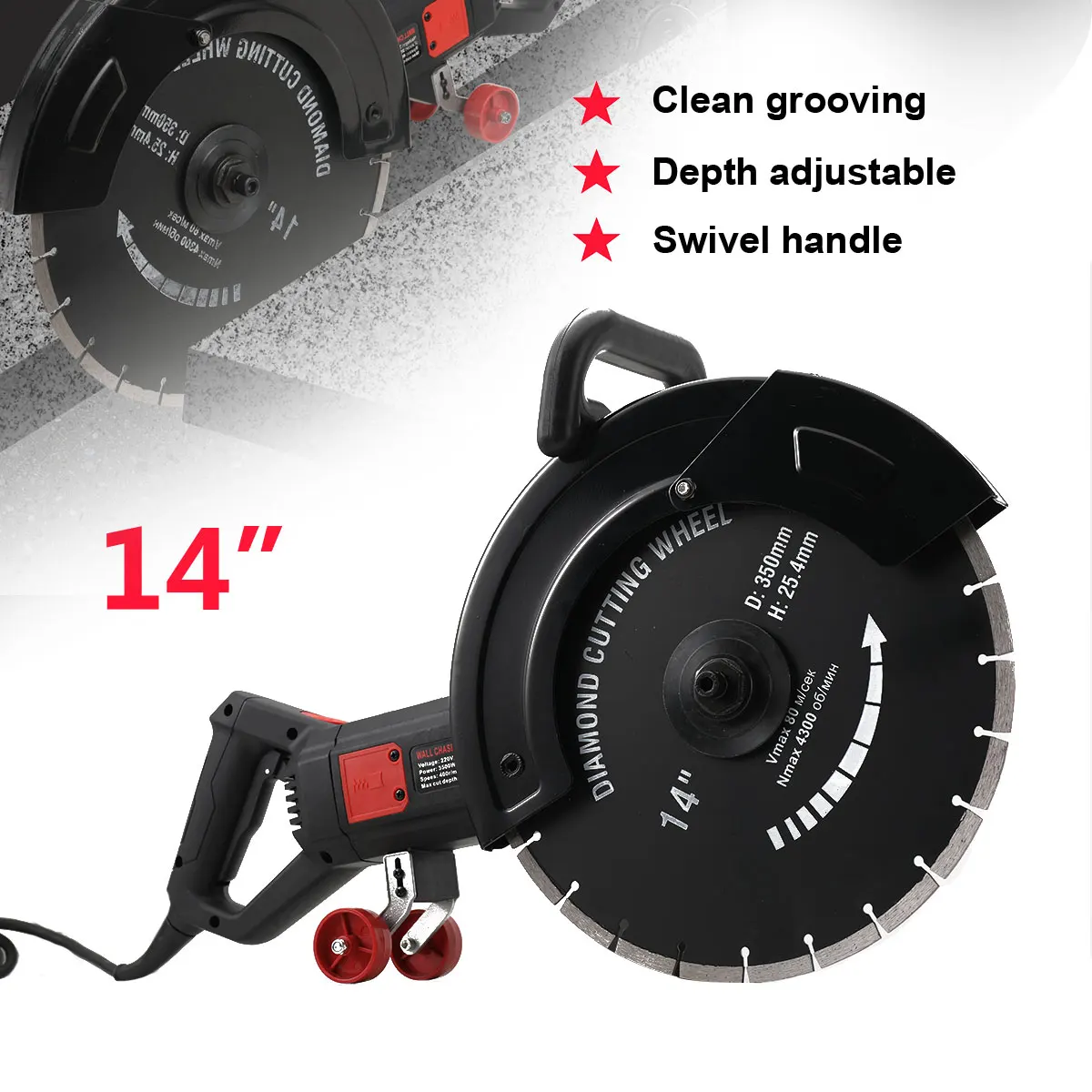 3200W High-power Saw Blade Slotting Cutter Machine-Carbon Steel Cover 220 Slip-Proof Handles Wall Cutting Machine for Electricia