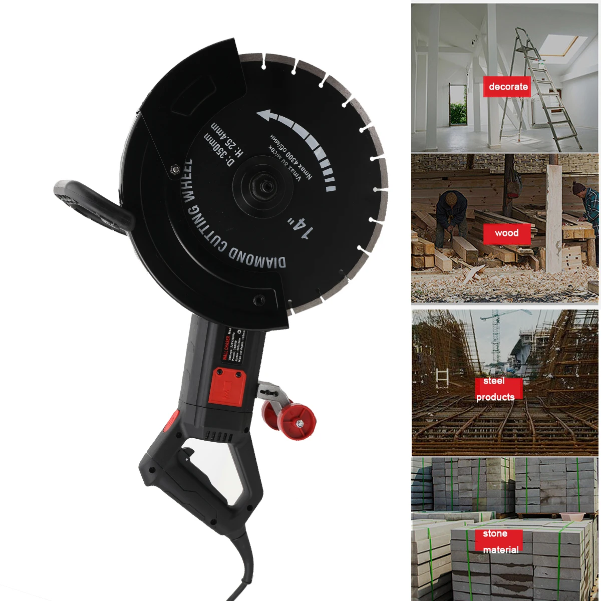 3200W High-power Saw Blade Slotting Cutter Machine-Carbon Steel Cover 220 Slip-Proof Handles Wall Cutting Machine for Electricia