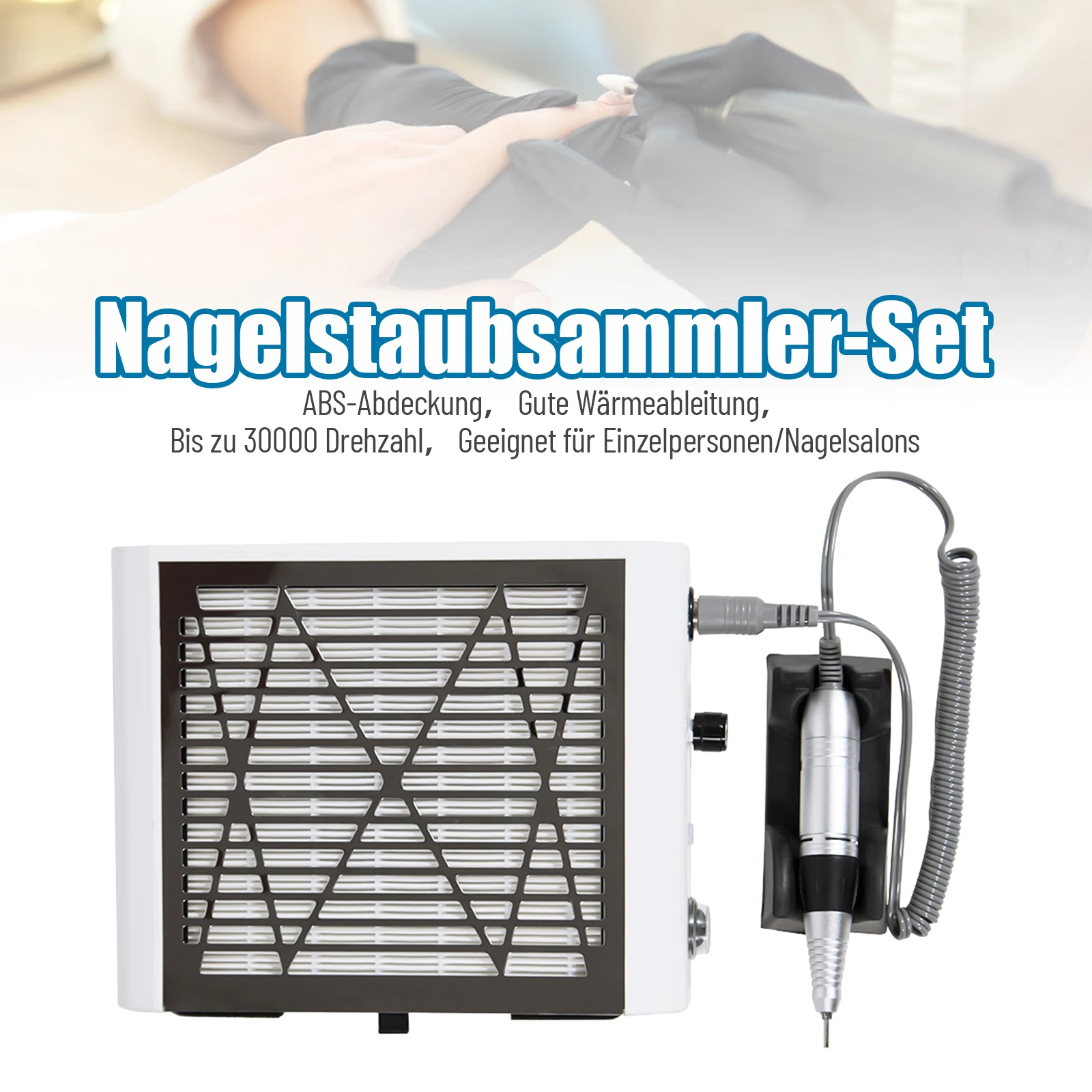 Nail Table for Nail Tech, Compact and Powerful, 30,000 RPM, Adjustable Speed, Nail Dust Collector with Reusable Filter,