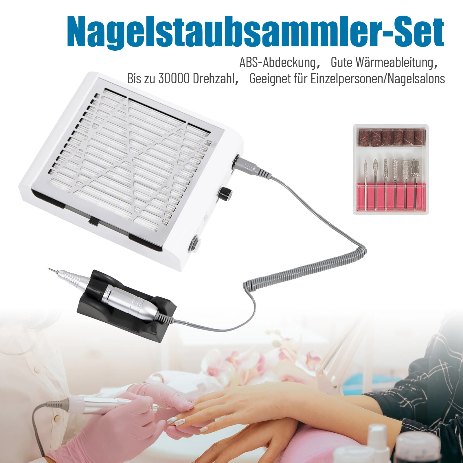 Nail Table for Nail Tech, Compact and Powerful, 30,000 RPM, Adjustable Speed, Nail Dust Collector with Reusable Filter,