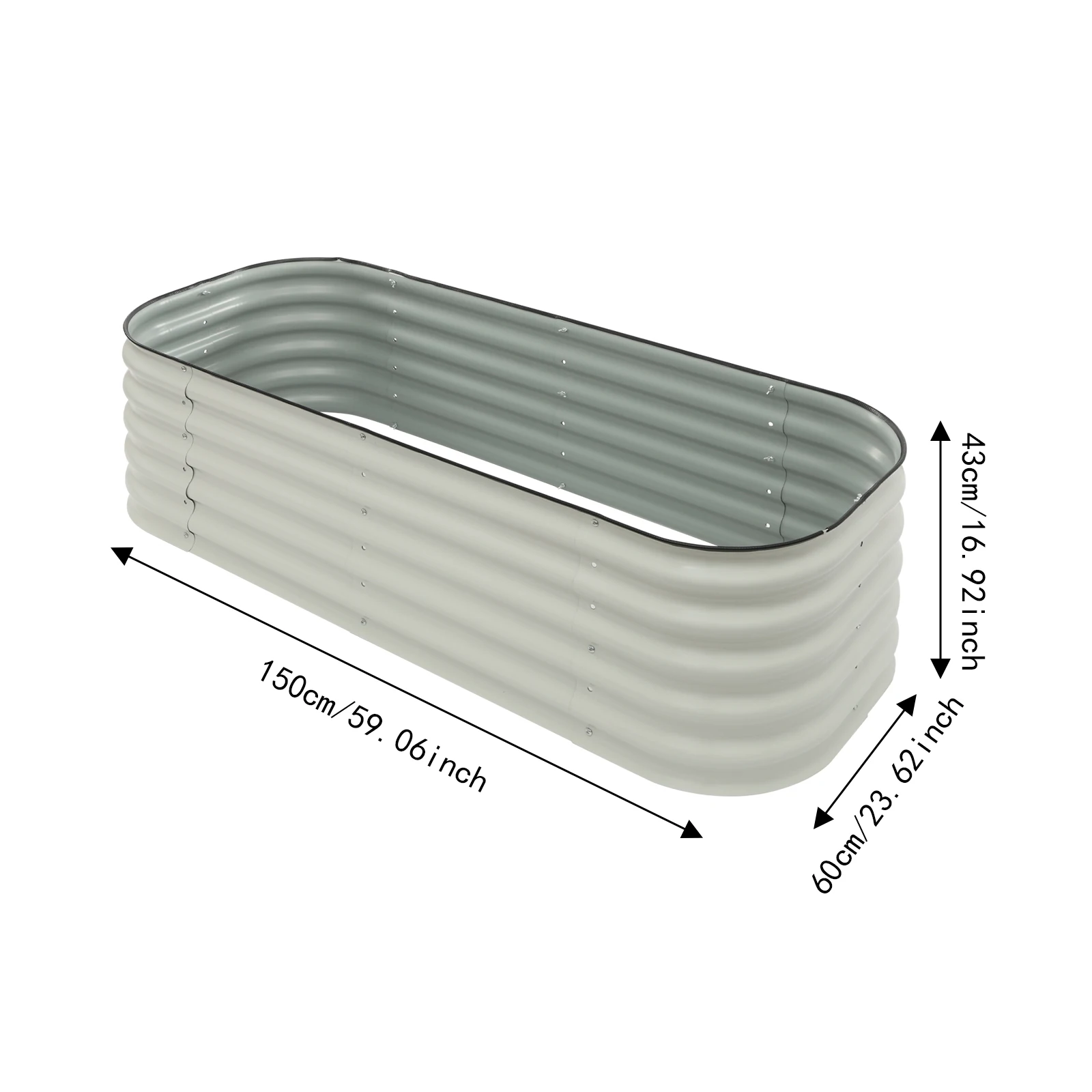 Dual-Size Raised Garden Bed - White Anti-Rust Zinc Steel Planter Box with Open Base for Vegetables/Herbs/Flowers