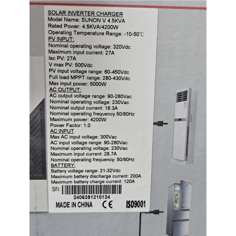 Sako Sunon V 6.2Kva 6200W 48V Hybrid Inverter | Built-In 120A Mppt | 60–450Vdc Pv Input | Battery-Less Operation | Dual Output