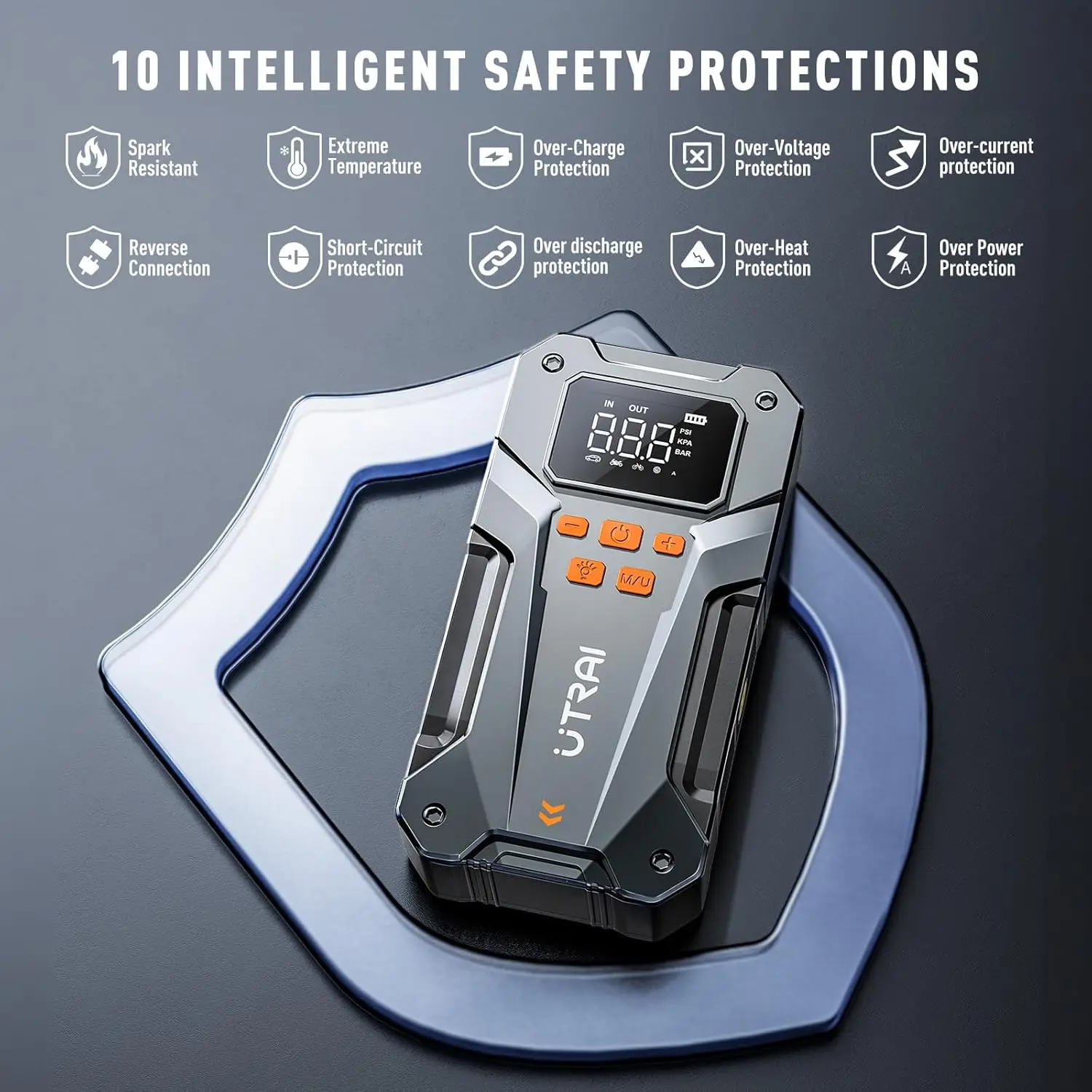UTRAI 5000A 150PSI Jump Starter with Air Compressor for All Gas and 10.0L Diesel Engines Starting Device Car Starter 