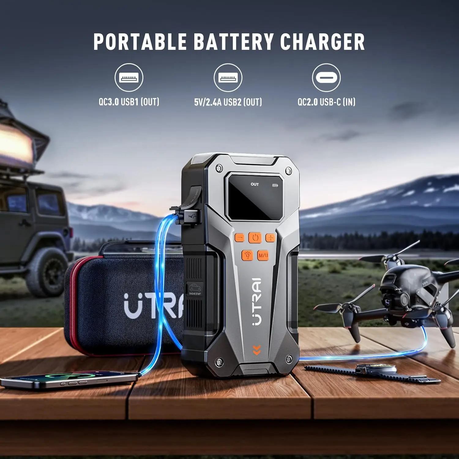 UTRAI 5000A 150PSI Jump Starter with Air Compressor for All Gas and 10.0L Diesel Engines Starting Device Car Starter 