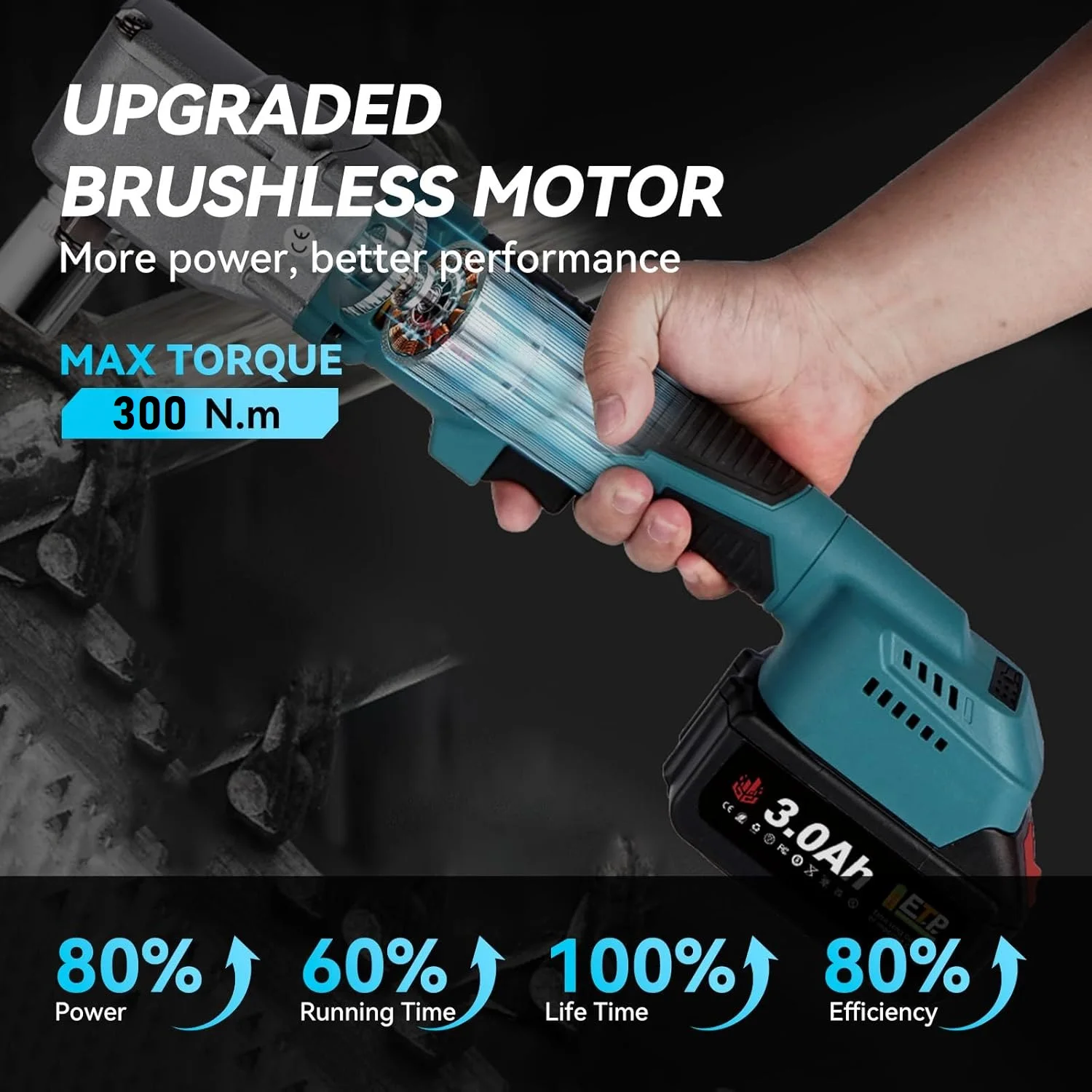 300N·m Brushless Ratchet Right Angle Wrench Cordless Driver 90° Electric Impact Wrench 3CM Narrow Head for Car/Mechanical Repair