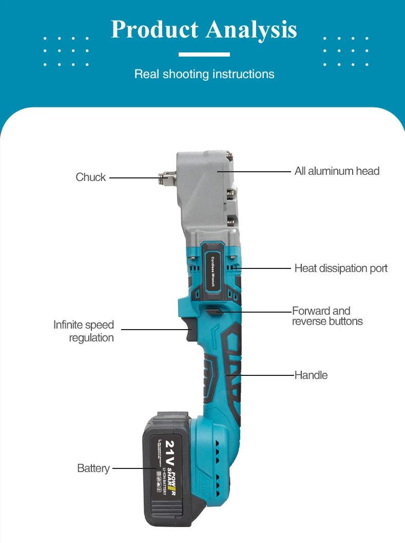 300N·m Brushless Ratchet Right Angle Wrench Cordless Driver 90° Electric Impact Wrench 3CM Narrow Head for Car/Mechanical Repair