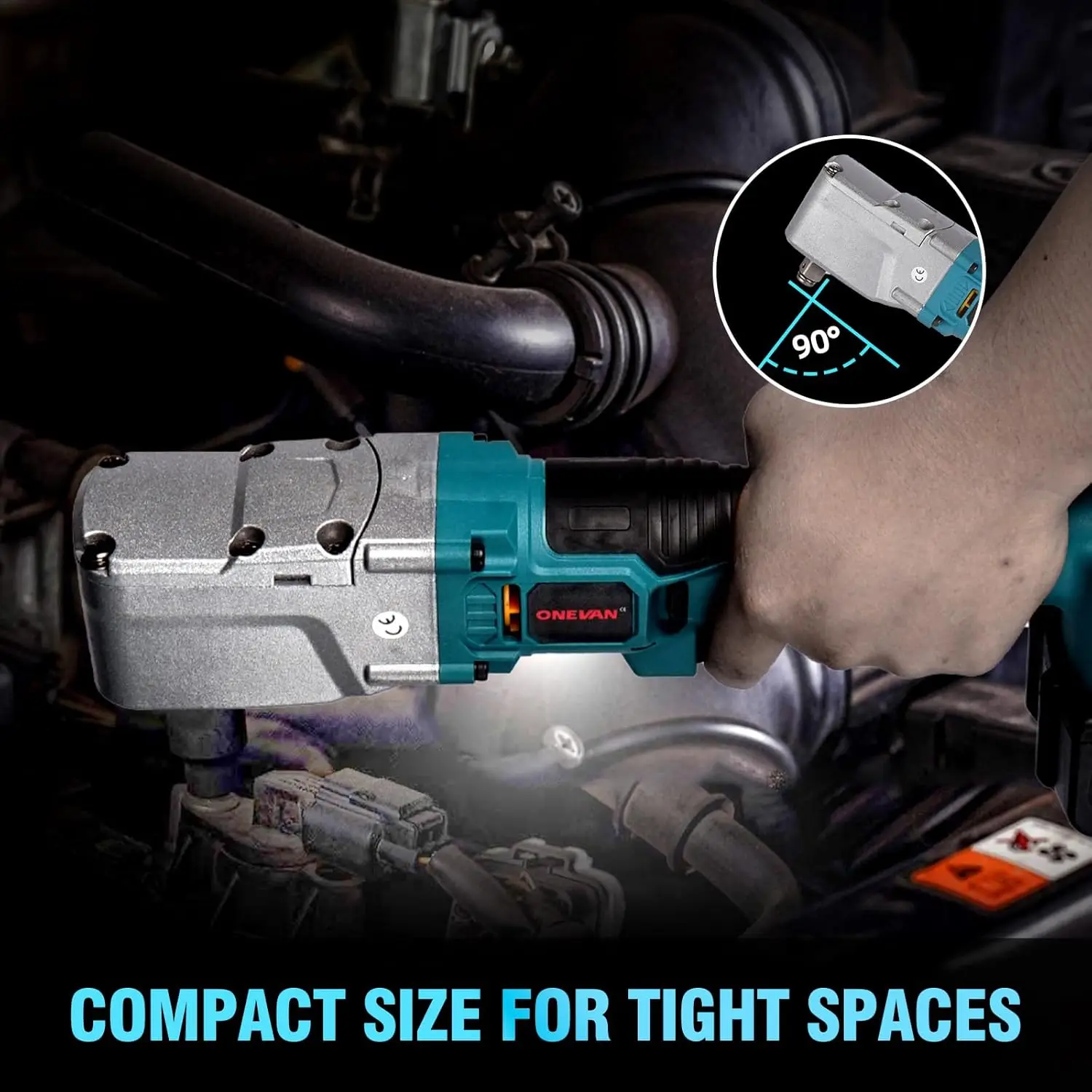 300N·m Brushless Ratchet Right Angle Wrench Cordless Driver 90° Electric Impact Wrench 3CM Narrow Head for Car/Mechanical Repair