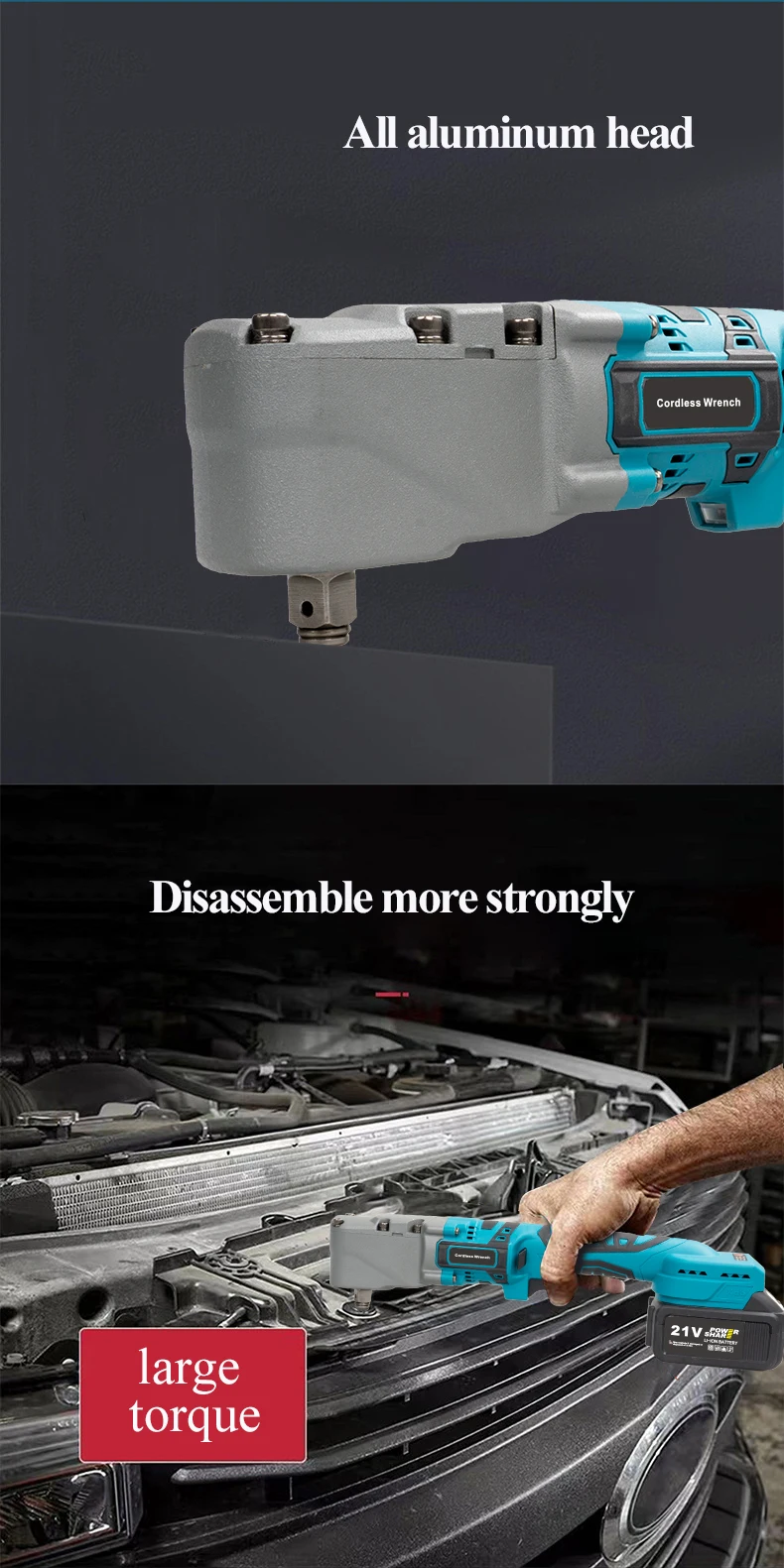 300N·m Brushless Ratchet Right Angle Wrench Cordless Driver 90° Electric Impact Wrench 3CM Narrow Head for Car/Mechanical Repair