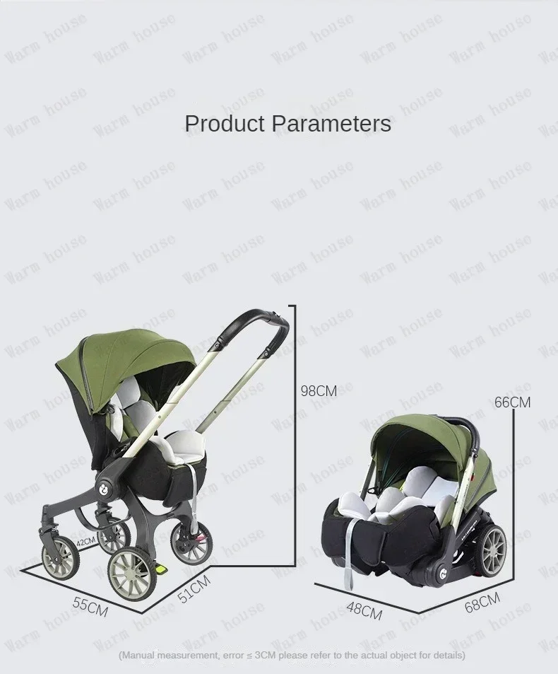 EU in Stock 4In1 Baby Stroller, Multifunctional Stroller Foldable with Car Seat Baby Car Carriage Portable Baby Stroller 3in1