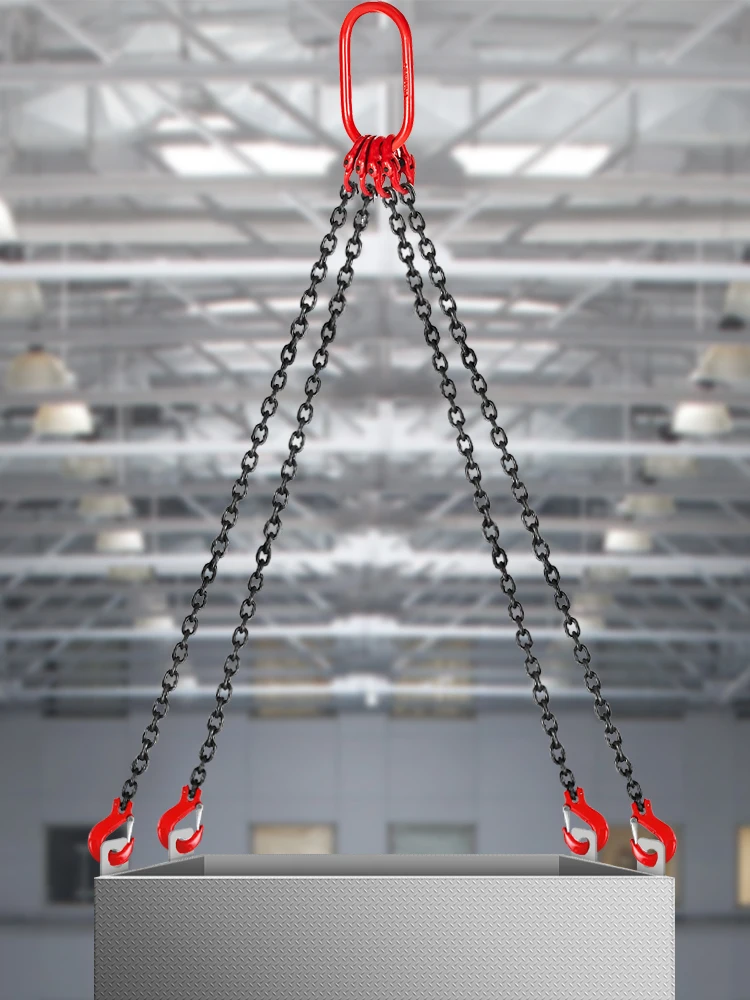 SucceBuy 4T Chain Sling Chain 1M/2Mx8MM 4 Legs with Powder Coating Steel G80 Hook High Temperature Resistance for Garage Lifting