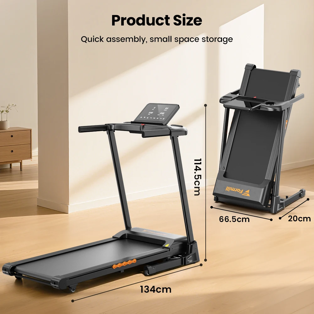 Formill FT61 3.0HP Foldable Treadmill, 15% Incline, 13.5km/h, 17×43Inch Belt, 300lbs Load, Silent, LCD, Shock-Absorbing for Home