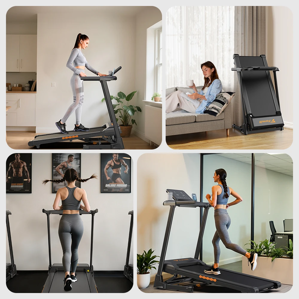 Formill FT61 3.0HP Foldable Treadmill, 15% Incline, 13.5km/h, 17×43Inch Belt, 300lbs Load, Silent, LCD, Shock-Absorbing for Home