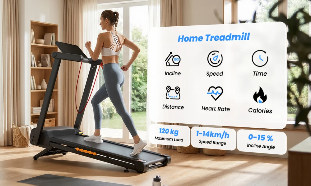 Formill FT61 3.0HP Foldable Treadmill, 15% Incline, 13.5km/h, 17×43Inch Belt, 300lbs Load, Silent, LCD, Shock-Absorbing for Home