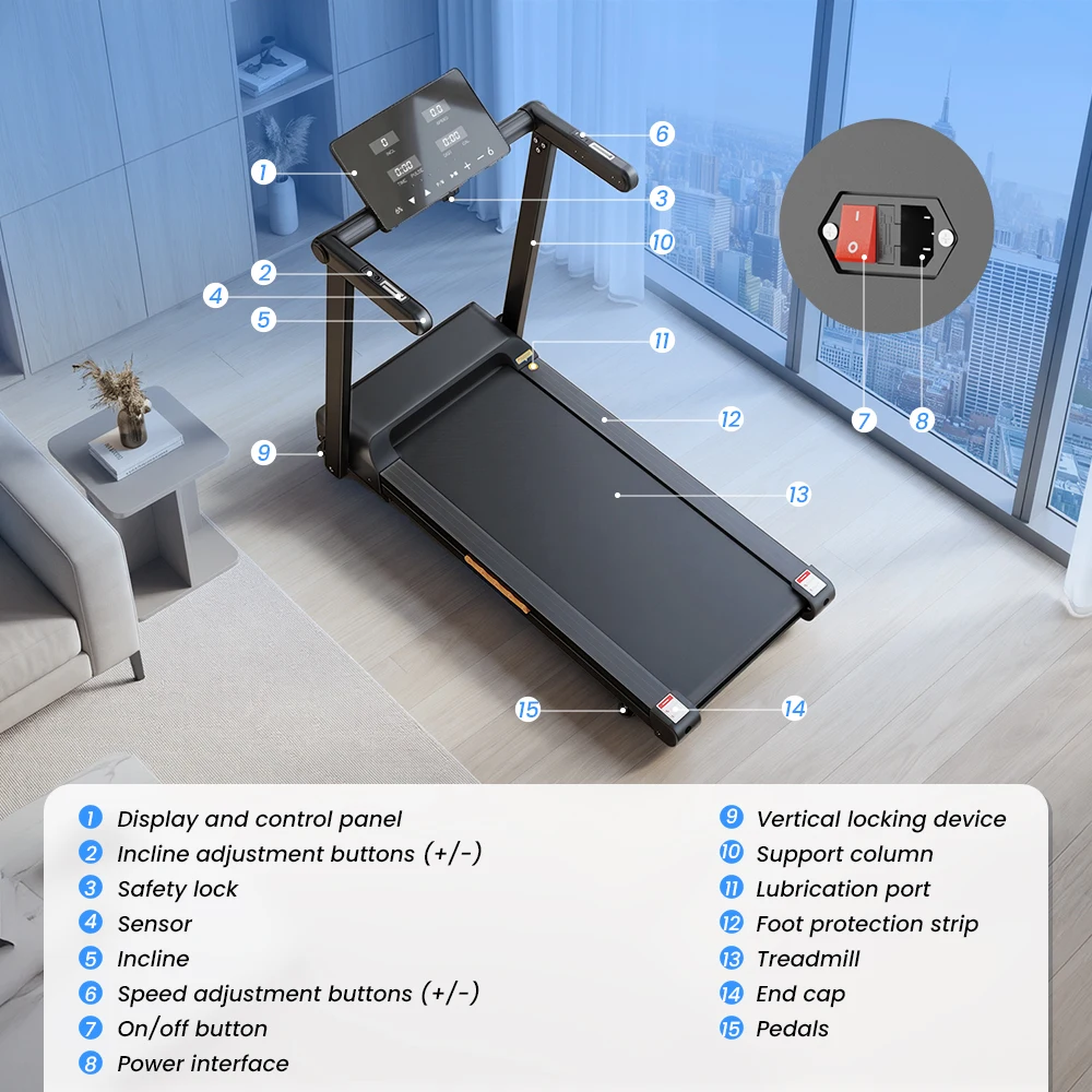 Formill FT61 3.0HP Foldable Treadmill, 15% Incline, 13.5km/h, 17×43Inch Belt, 300lbs Load, Silent, LCD, Shock-Absorbing for Home