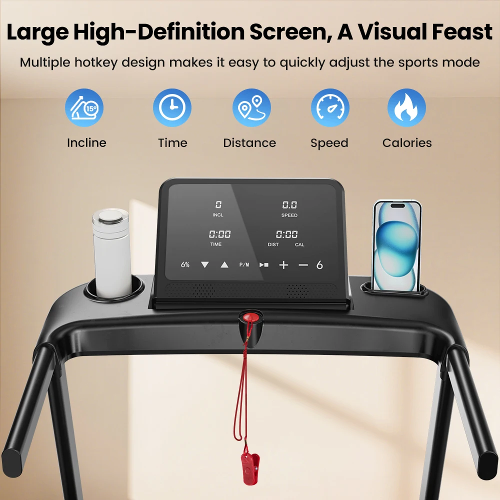 Formill FT61 3.0HP Foldable Treadmill, 15% Incline, 13.5km/h, 17×43Inch Belt, 300lbs Load, Silent, LCD, Shock-Absorbing for Home