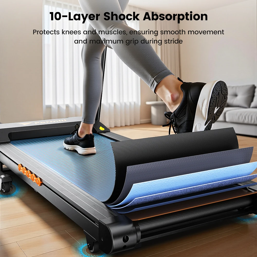 Formill FT61 3.0HP Foldable Treadmill, 15% Incline, 13.5km/h, 17×43Inch Belt, 300lbs Load, Silent, LCD, Shock-Absorbing for Home