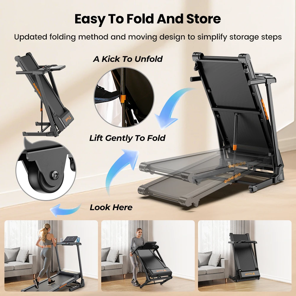 Formill FT61 3.0HP Foldable Treadmill, 15% Incline, 13.5km/h, 17×43Inch Belt, 300lbs Load, Silent, LCD, Shock-Absorbing for Home