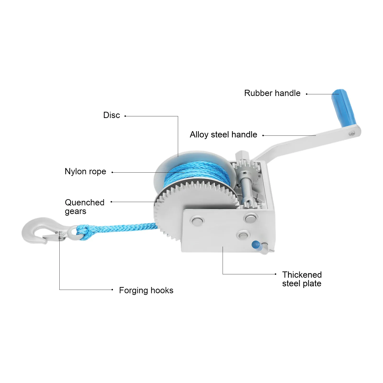 Manual Winch with 8m Rope, 3 Gear Ratios 4500lbs Hand Winch with Locking Function for Trailers