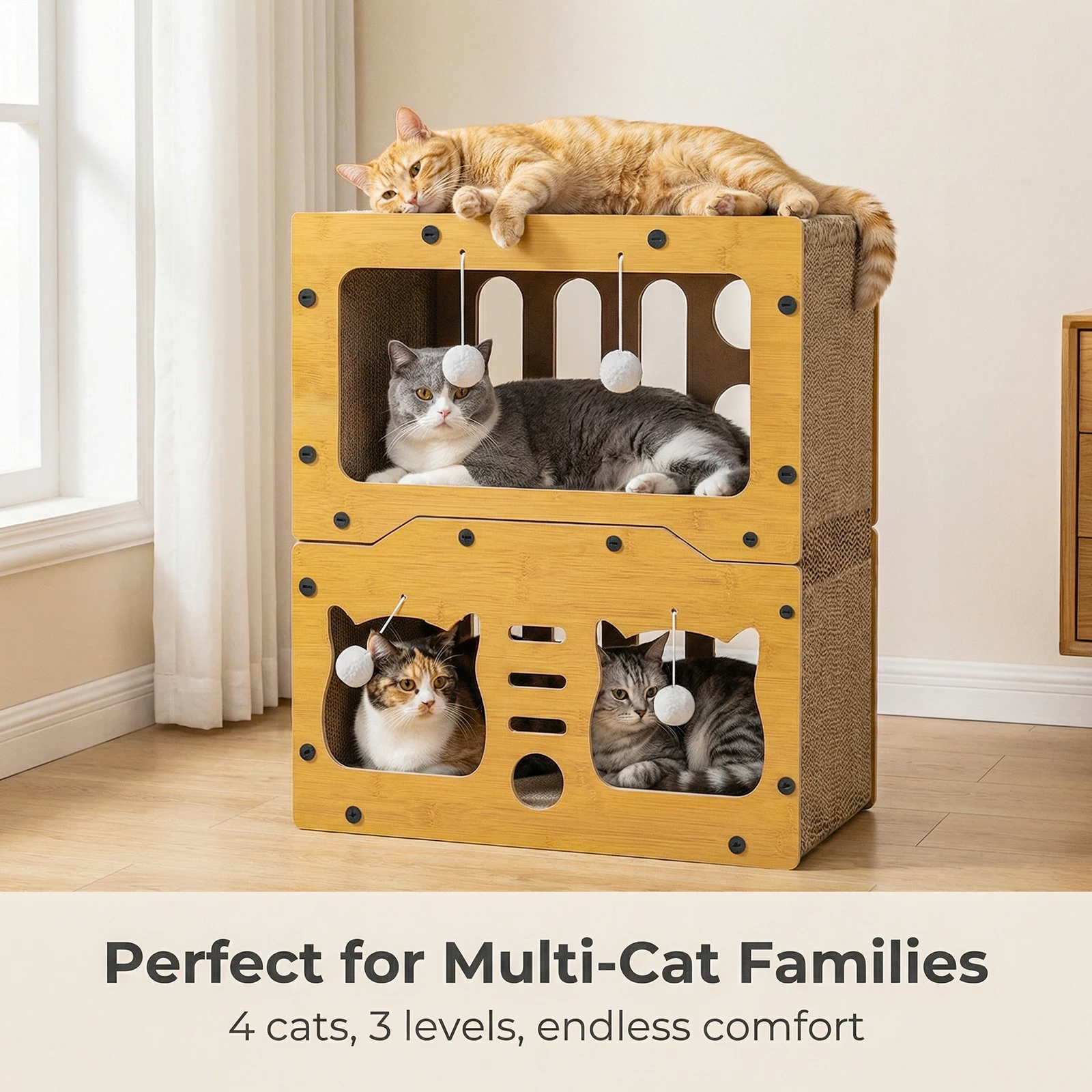 Wear-Resistant Cat House Integrated Scratch Board Four Seasons Cat Scratching Column Vertical Crawler Frame Feline Play