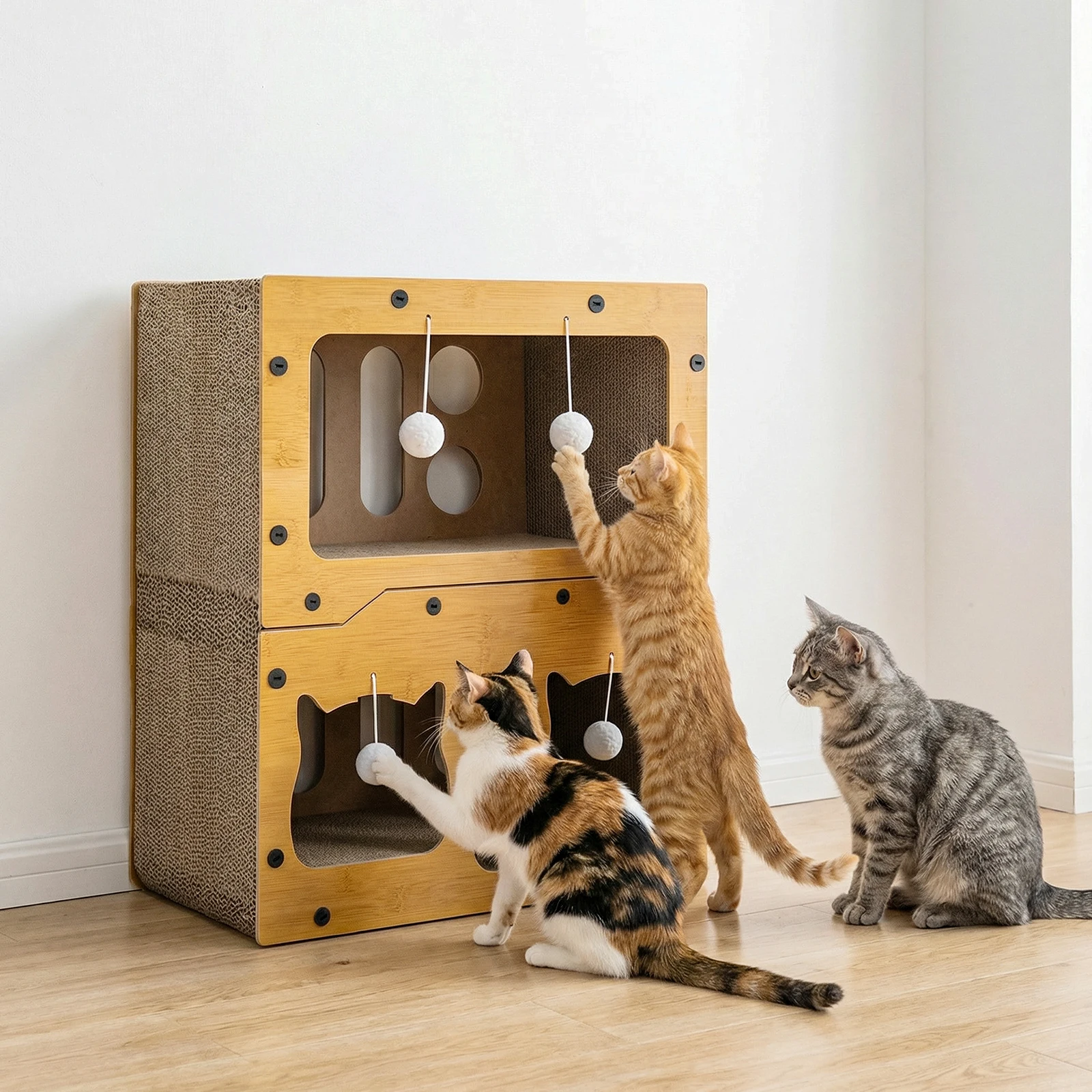 Wear-Resistant Cat House Integrated Scratch Board Four Seasons Cat Scratching Column Vertical Crawler Frame Feline Play